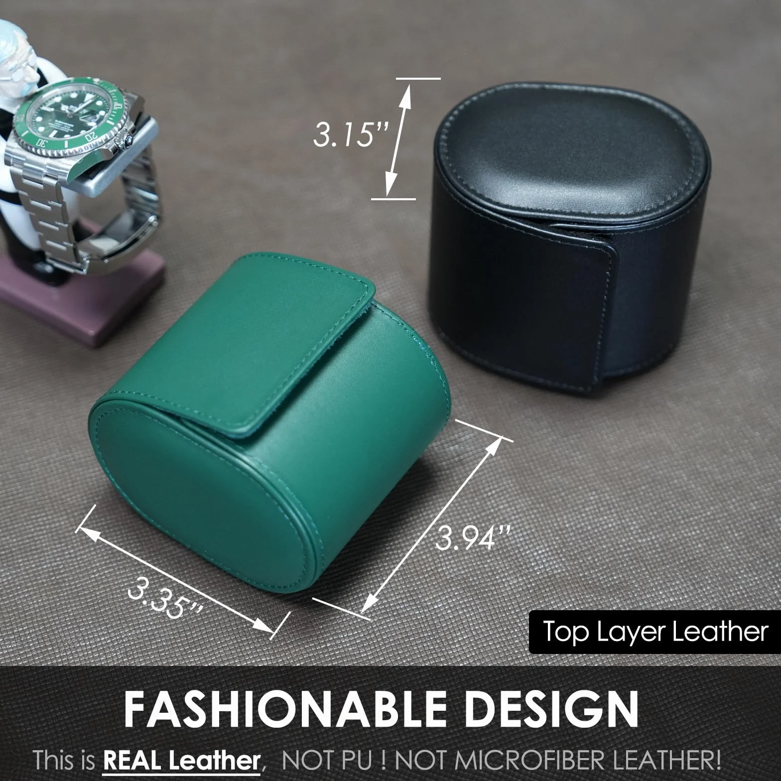 Etui podróżne na rolkę zegarka wykonane z prawdziwej skóry, 1 pudełko na zegarki, pasuje do wszystkich zegarków i smartwatchów poniżej 55 mm, organizer do przechowywania dla mężczyzn i kobiet (1W-GRL)