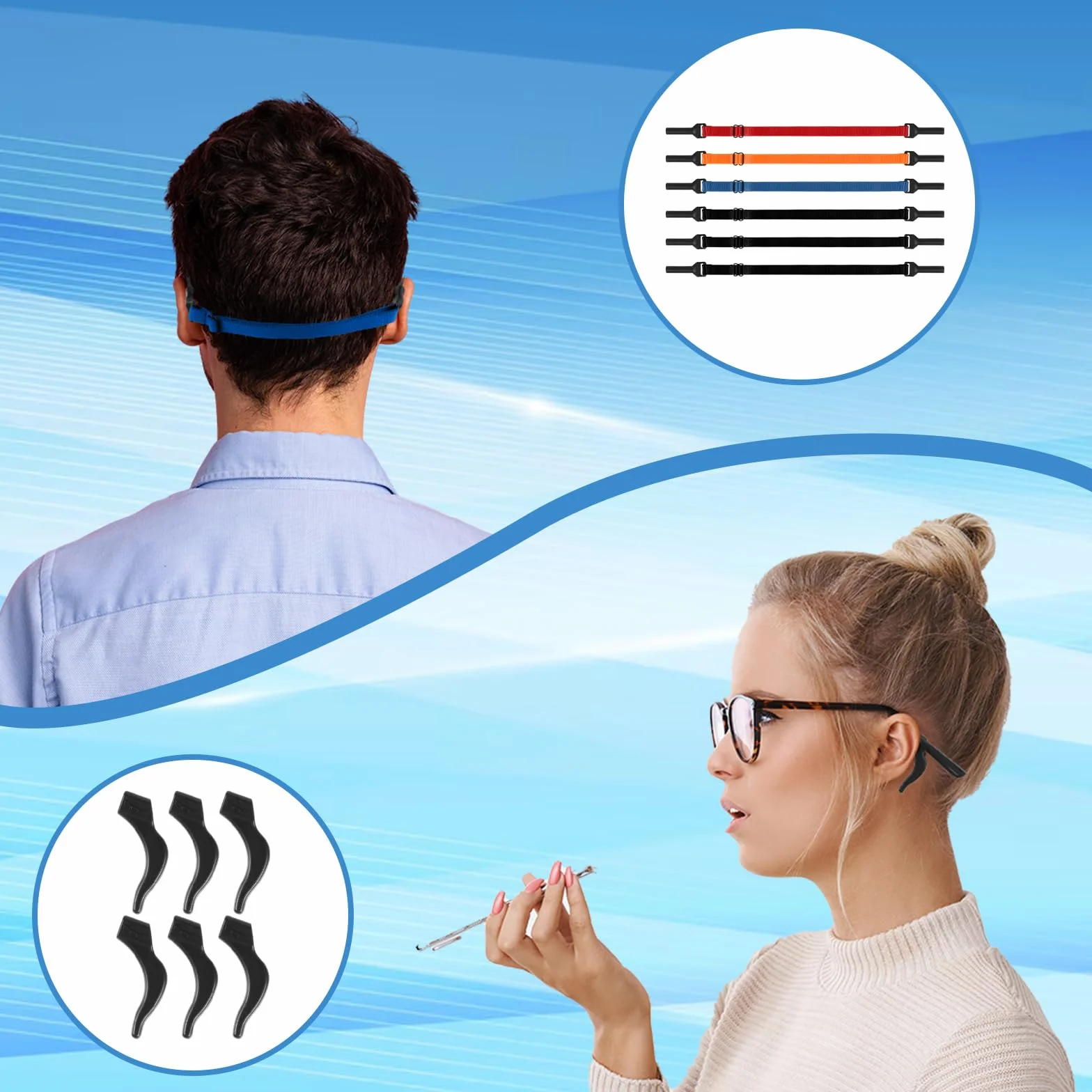 Gjinxi Regulowane paski do okularów 6 szt., okulary przeciwsłoneczne z linką ustalającą okulary pasek do okularów sportowe uchwyty na okulary wokół szyi smycze do okularów dla mężczyzn, kolorowy,