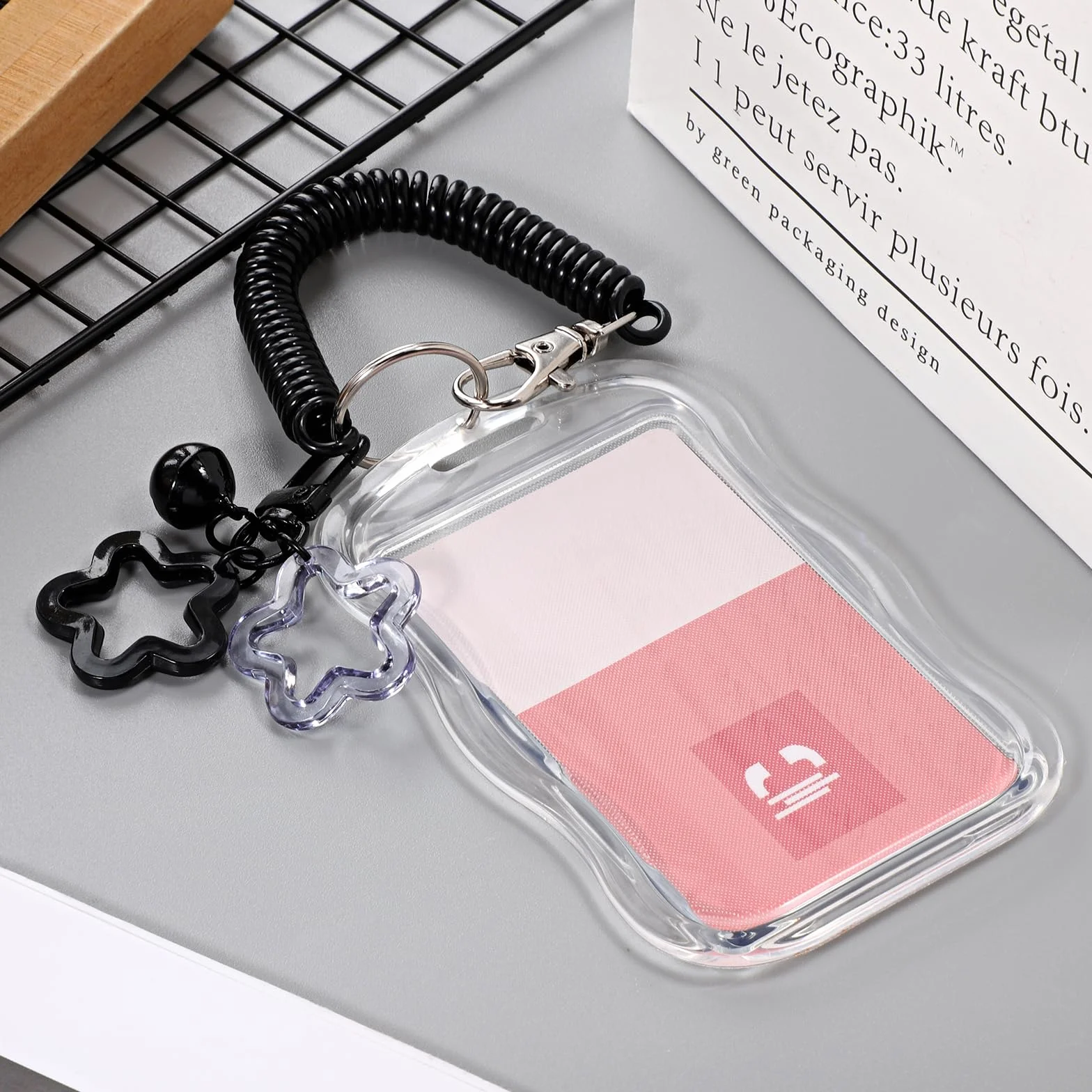 SHENLIU Śliczny uchwyt na fotokartkę, plastikowy uchwyt na identyfikator, fala gwiazd, fotokartka, brelok z linką sprężynową, etui na identyfikatory nauczyciela, na kartę do pracy, klips do autobusu