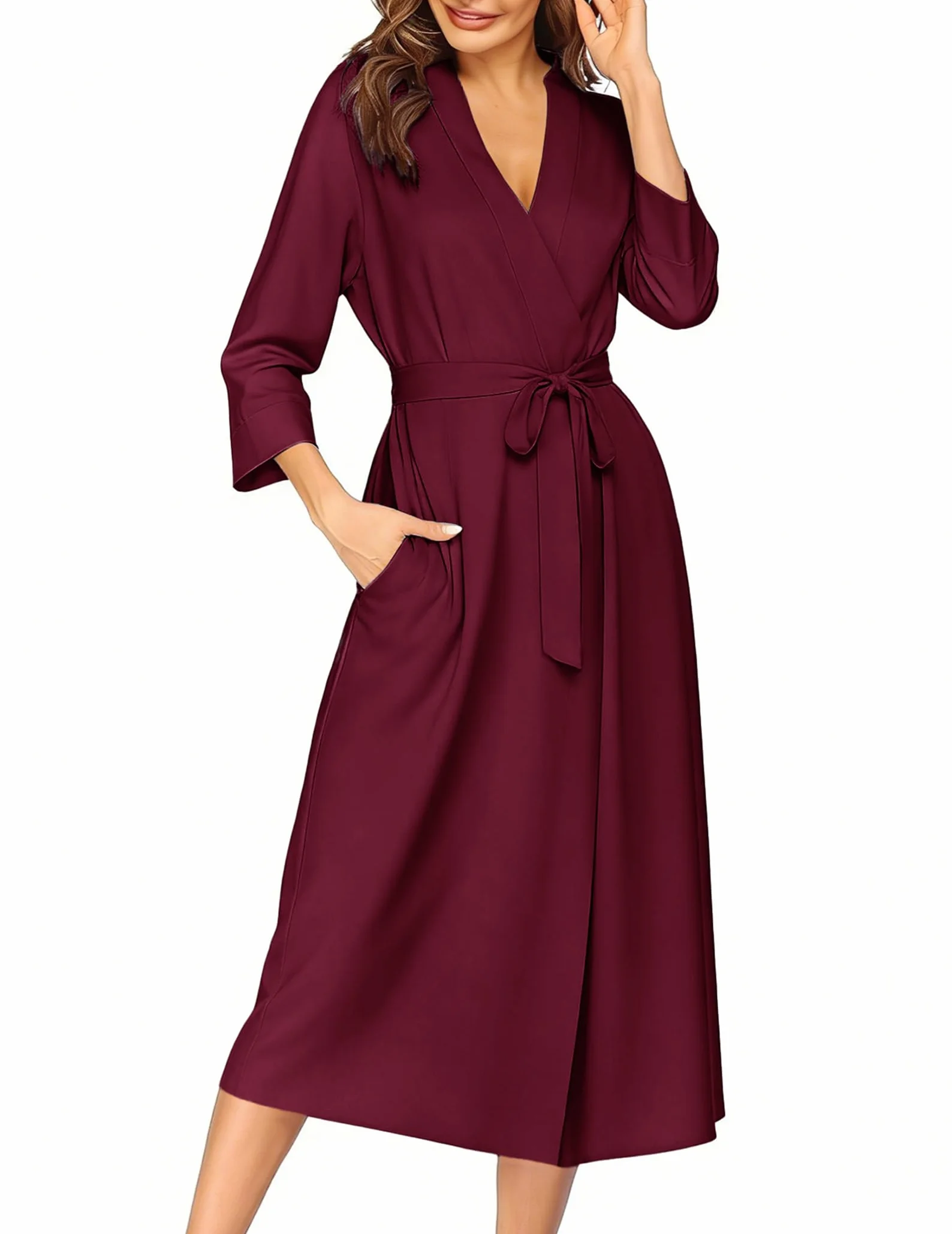 Ekouaer Damski szlafrok poranny z rękawami 3/4, kimono, luźny, miękki, lekki, długi, do wypoczynku, dekolt w serek, dressing, rozmiar S-XXL