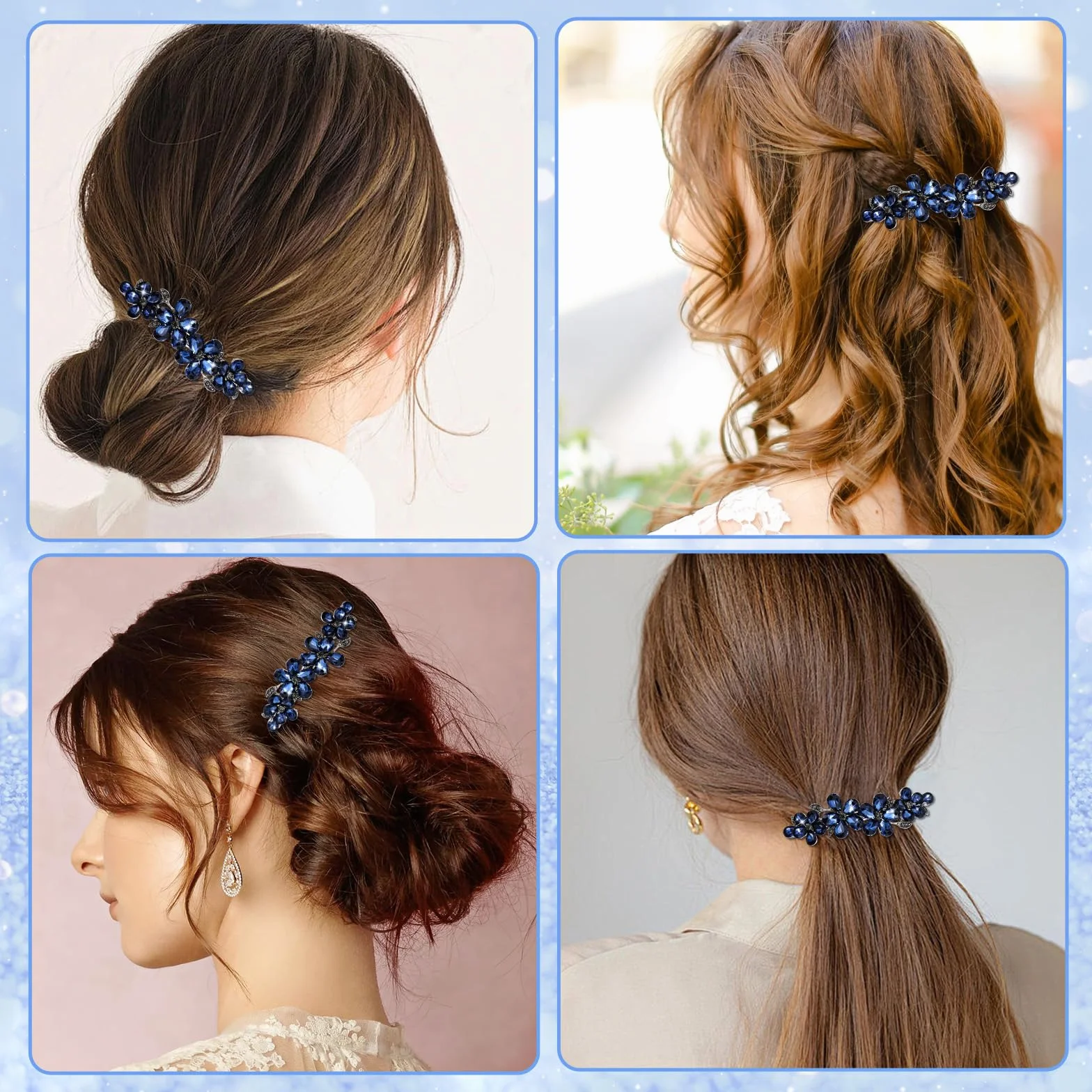 Niebieska, kryształowa spinka do włosów, luksusowa biżuteria, styl vintage, stras, barrettes Sparkly, ozdoba do włosów, dla kobiet i dziewcząt, wieczorne przyjęcie, wesele, do codziennego użytku