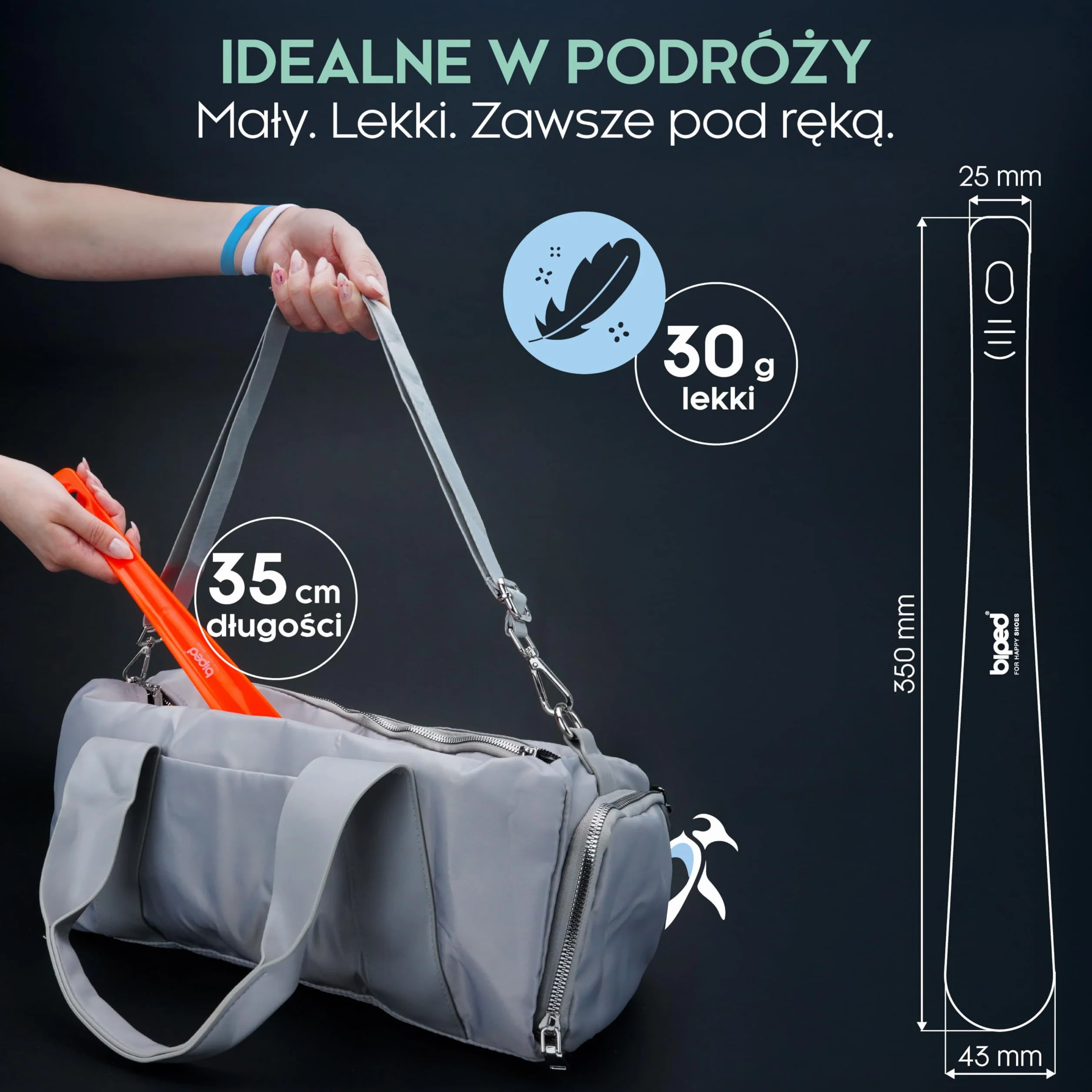 biped łyżka do butów z plastiku 35 cm – mała łyżka z otworem do zawieszenia – praktyczna w domu i w podróży – trwała i stabilna – produkcja niemiecka z1555