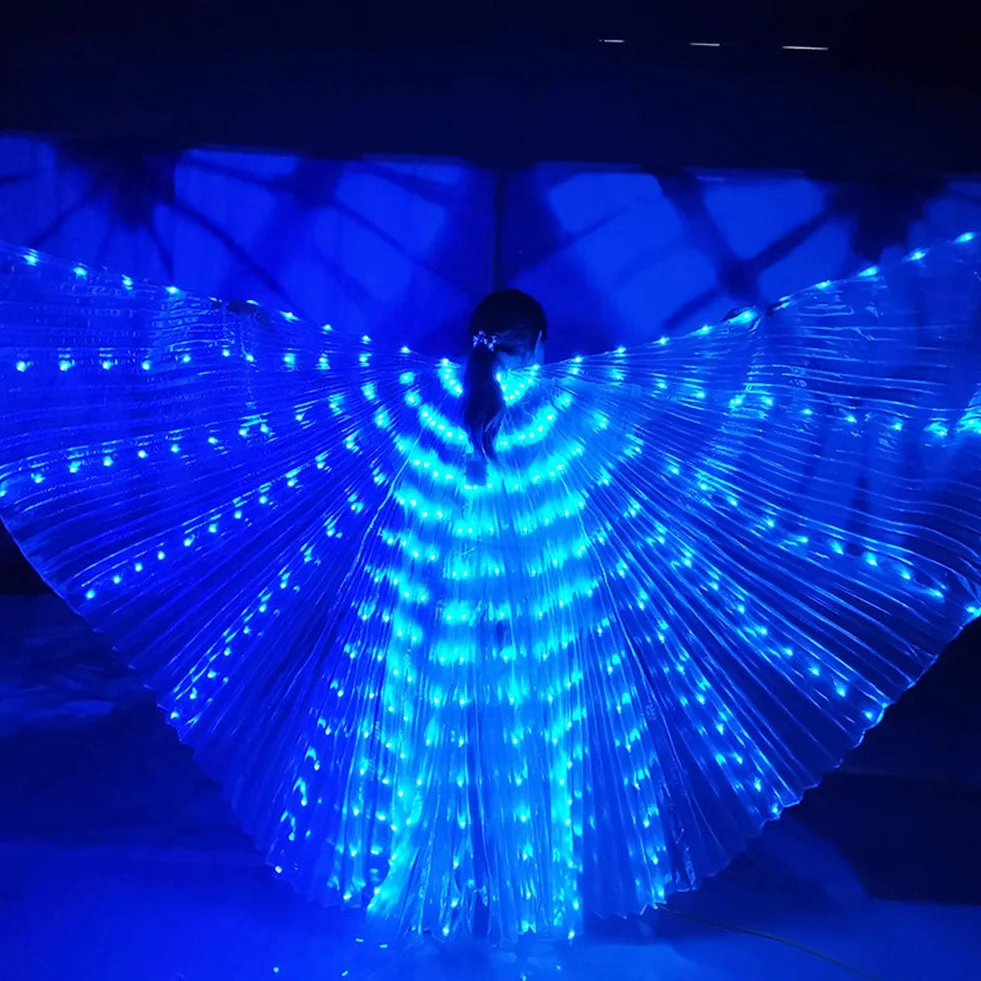 LED Butterfly Wings, 57 -calowe wielokolorowe oświetlone oświetlone bajkowe skrzydła Belly Dance Costume z teleskopowymi patykami dla dorosłych świąteczne przyjęcie na Halloween (Niebieski)