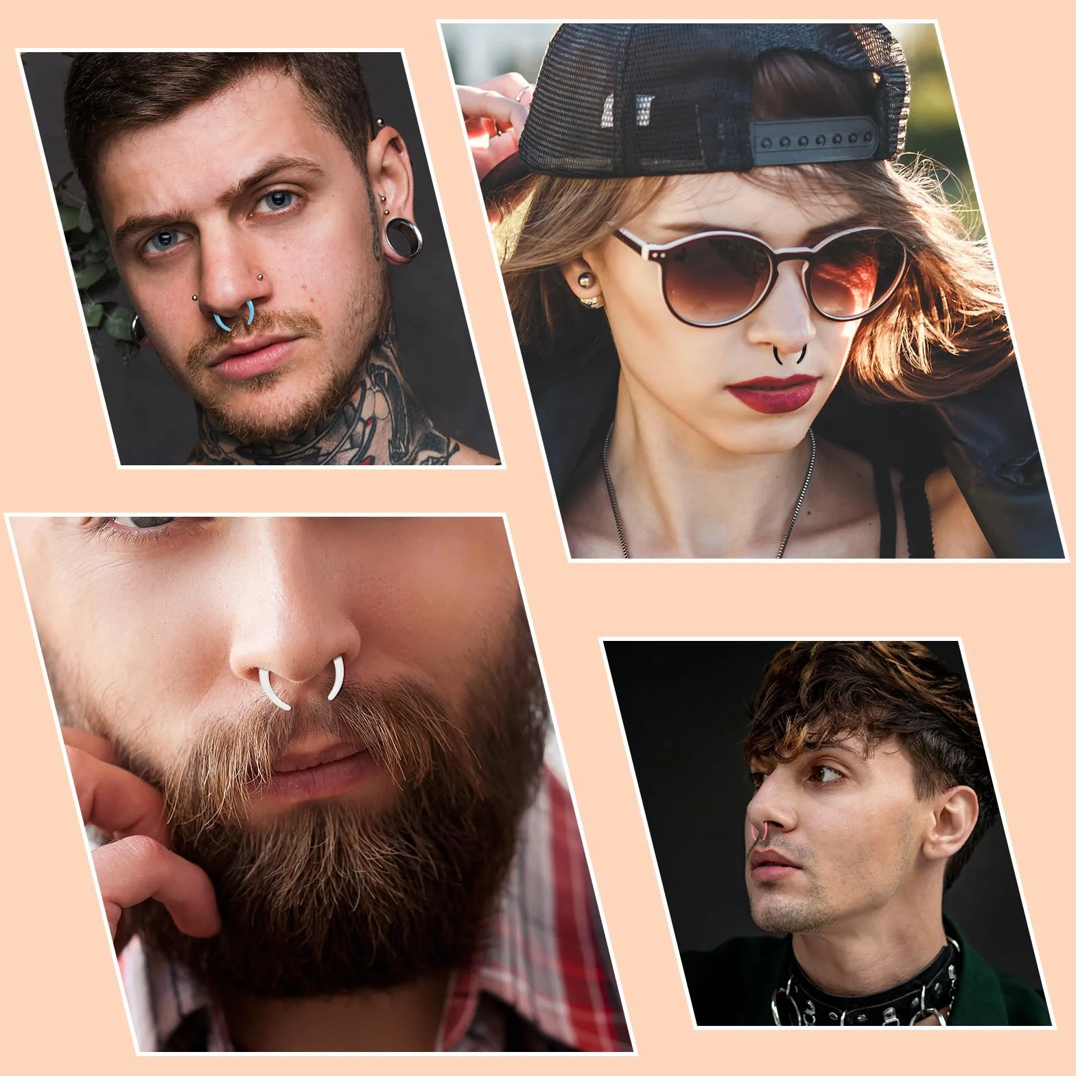Lusofie Zestaw 4 par kolczyków do przegrody nosowej, 4 kolory, do piercingu septum, w kształcie litery C, akrylowe, do przegrody nosowej, stożkowe kolczyki do nosa, piercing do nosa i uszu, dla kobiet