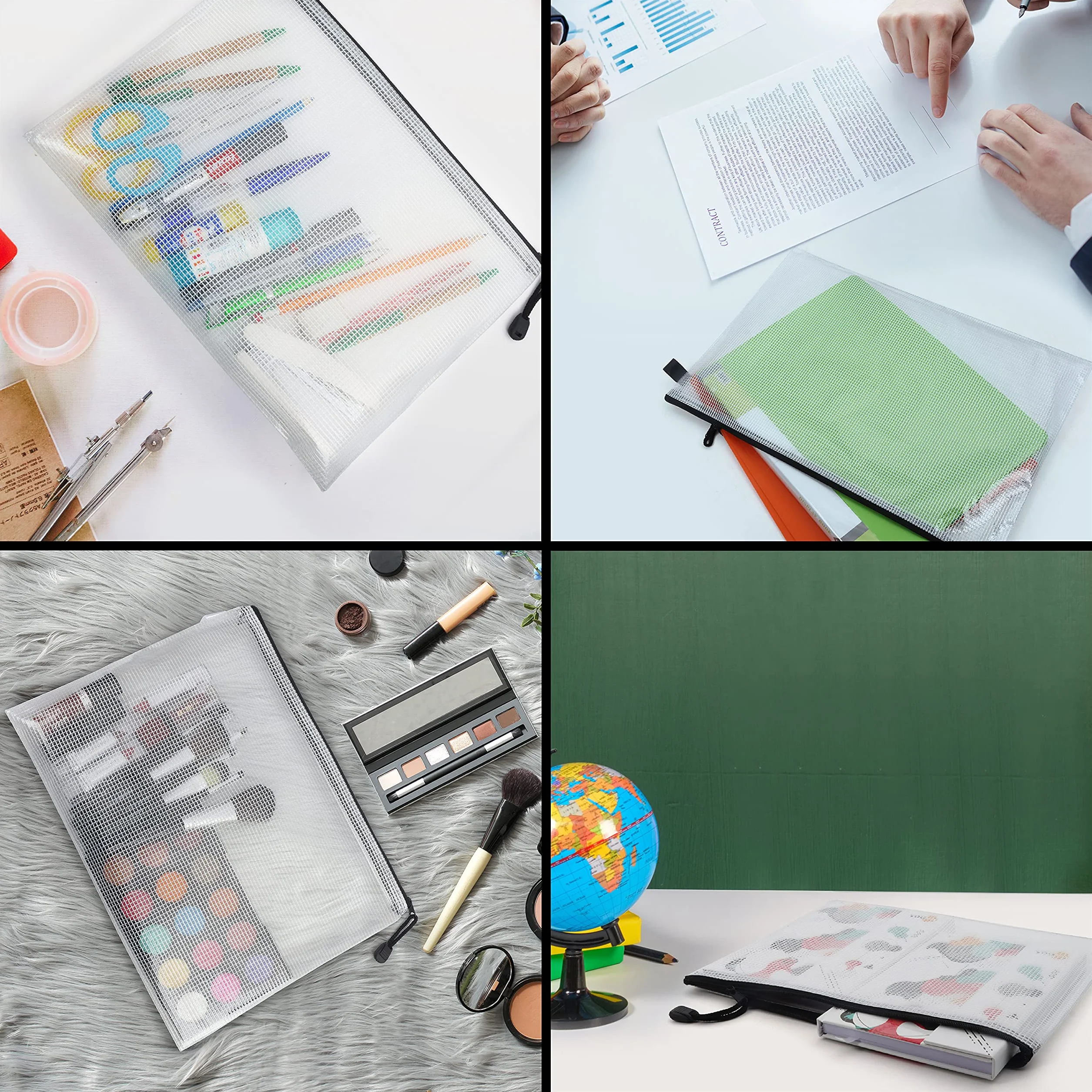Belle Vous Duża plastikowa saszetka na dokumenty, zamykana na zamek błyskawiczny, przezroczysta (15 szt.) – folder A4, organizer, wodoszczelna teczka na dokumenty podróżne