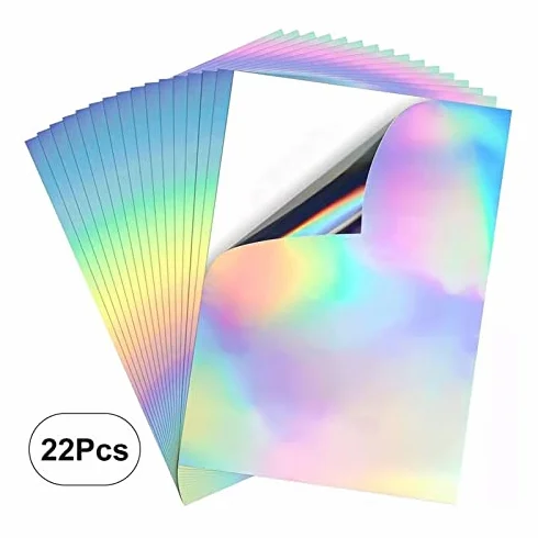 Papier do Naklejek Holograficznych, 22 Arkusze A4 Papier do Naklejek Holograficznych do Druku 8 X 12 Cali do Drukarek Atramentowych, Kserokopiarek, Drukarek Laserowych,