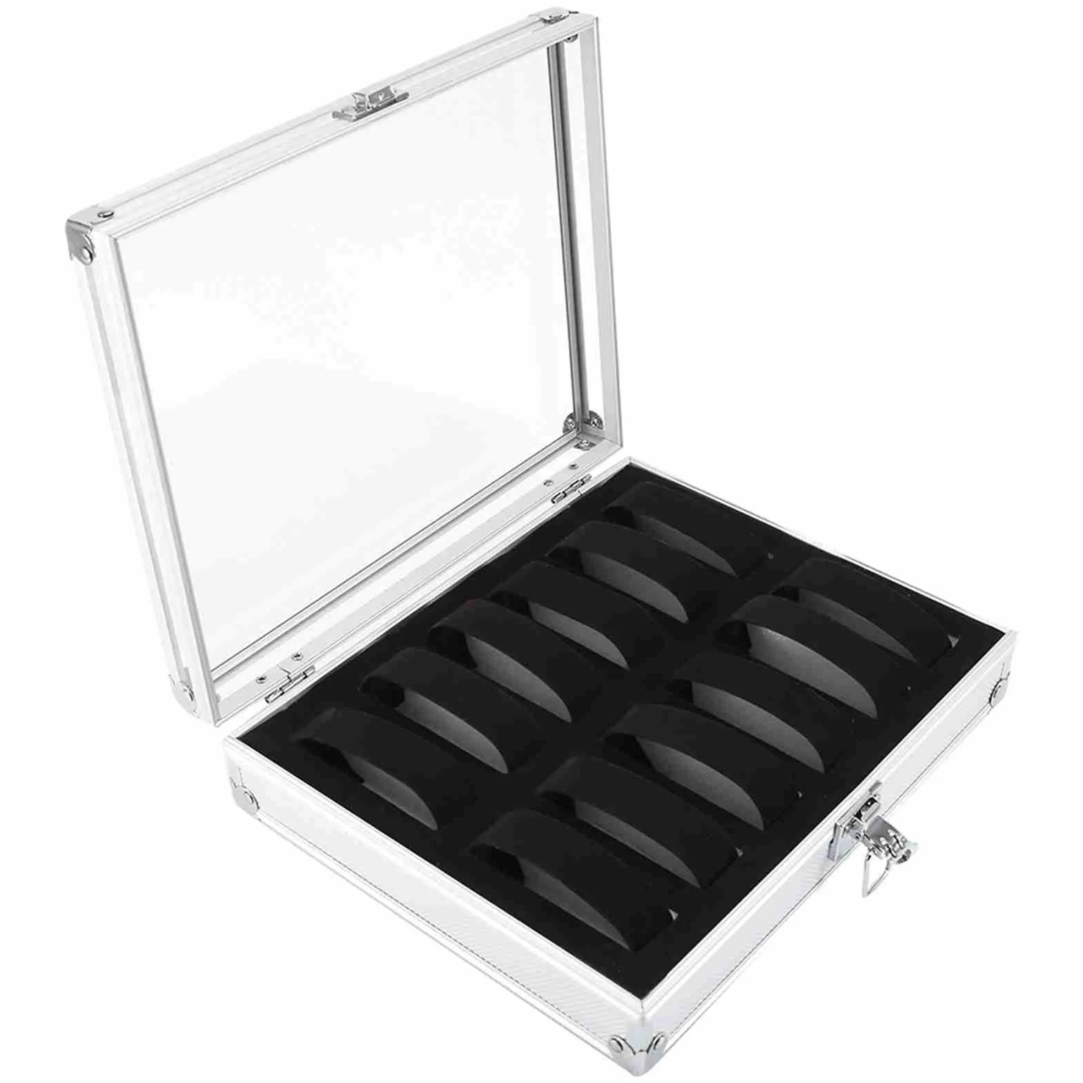 Keenso Elegancki Aluminiowy Wyświetlacz z Zegara z Akrylowym Oknem Wyświetlacza, Wysokiej ści Pudełko do Przechowywania dla Entuzjastów, Szczeliny 6/12 do Organizowania Zegarków i Biżuterii