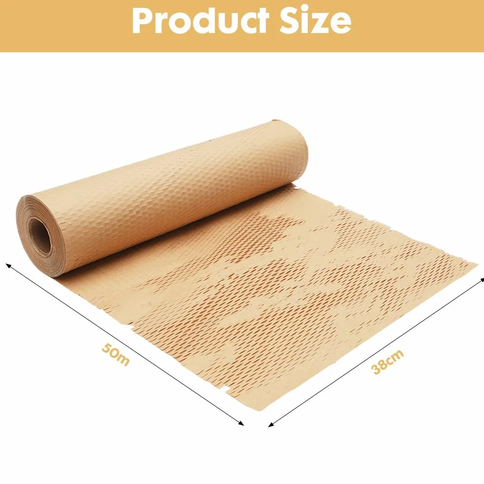RANJIMA Rolka papieru o strukturze plastra miodu, 38 cm x 50 m, materiał opakowaniowy, papier o strukturze plastra miodu, papier do pakowania, papier jedwabny do wysyłki i przeprowadzki, delikatne