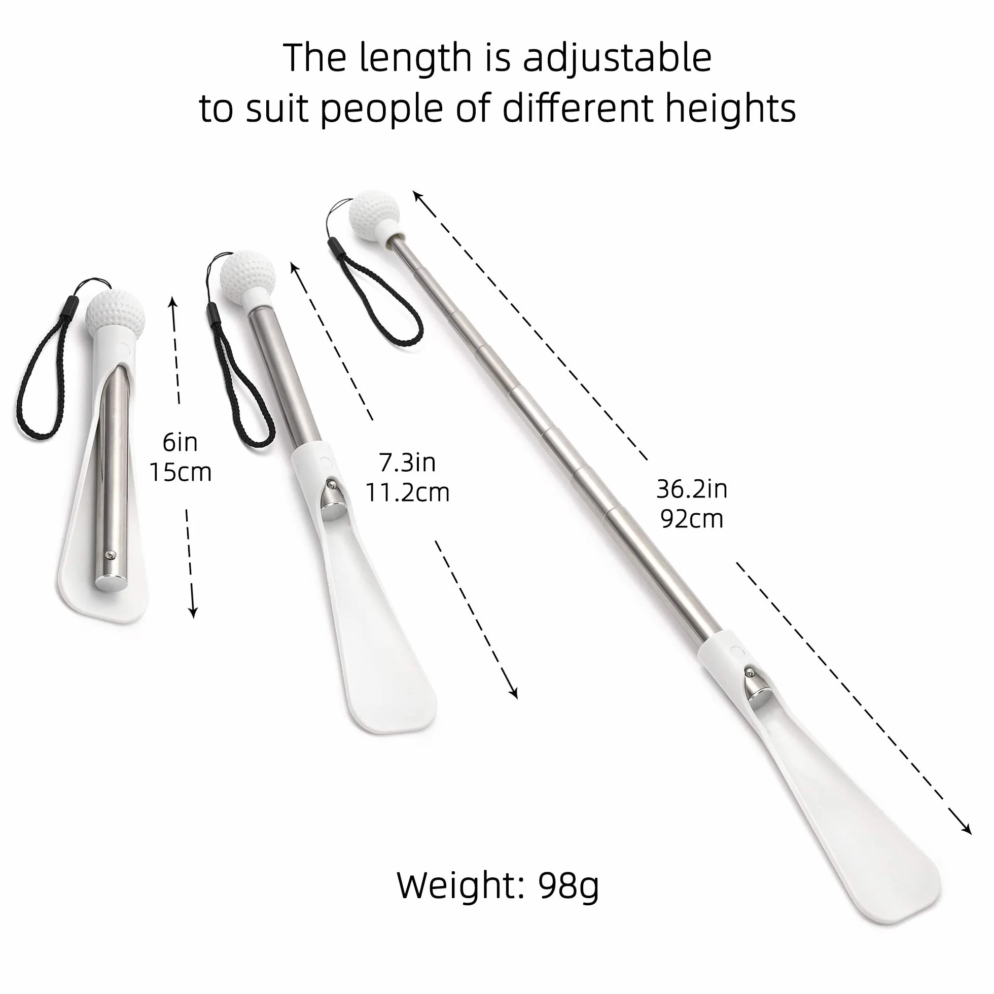 Bardzo długi chowany podnóżek 91,9 cm - regulowany mini biały podnóżek z wygodnym uchwytem