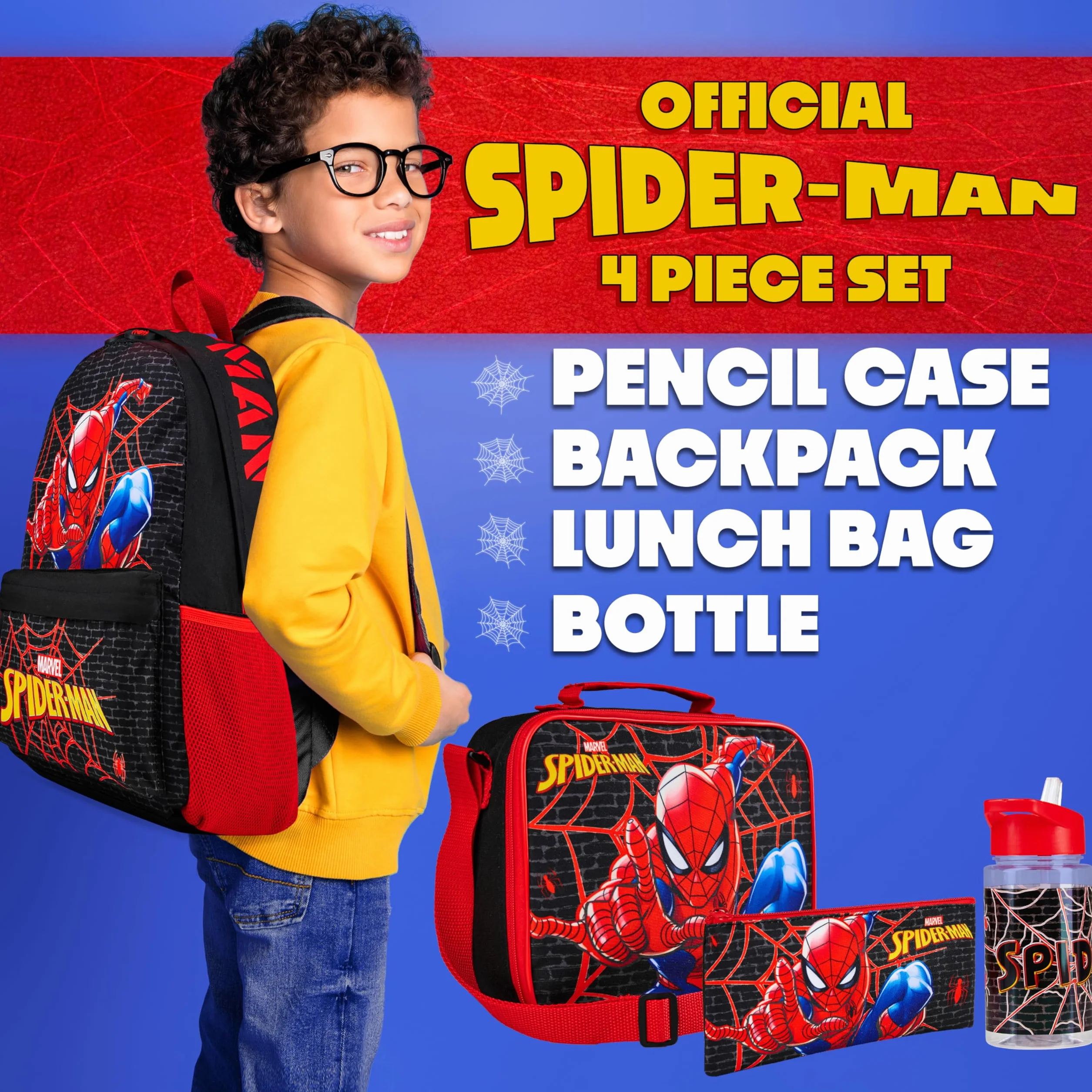 Marvel Spiderman plecak zestaw 4 szt. butelka na wodę dla dzieci 400 ml piórnik izolowana torba na lunch nastolatki przybory szkolne podróż wakacje