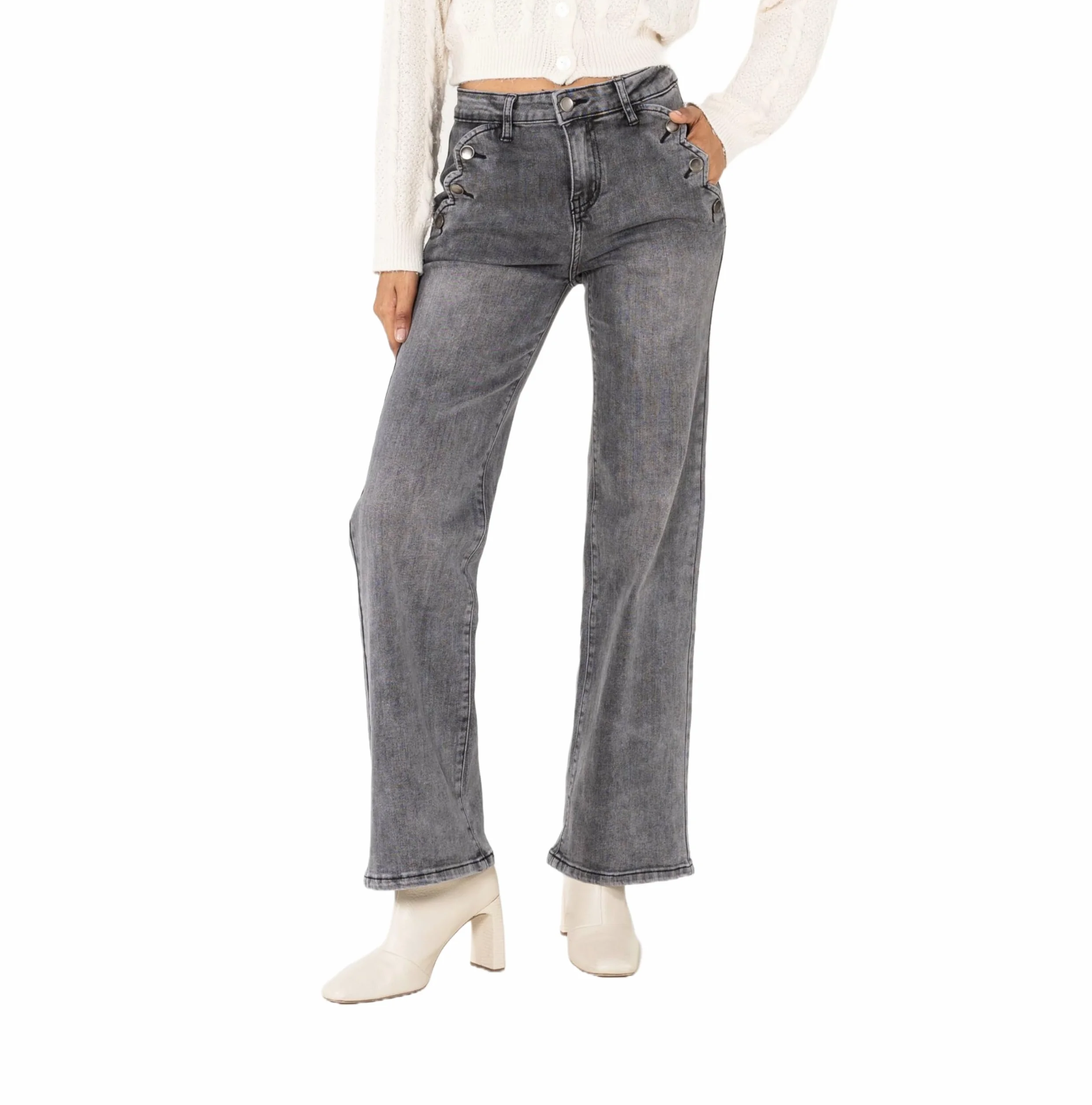 Nina Carter P195 damskie spodnie jeansowe Flared Bootcut High Waist Jeans