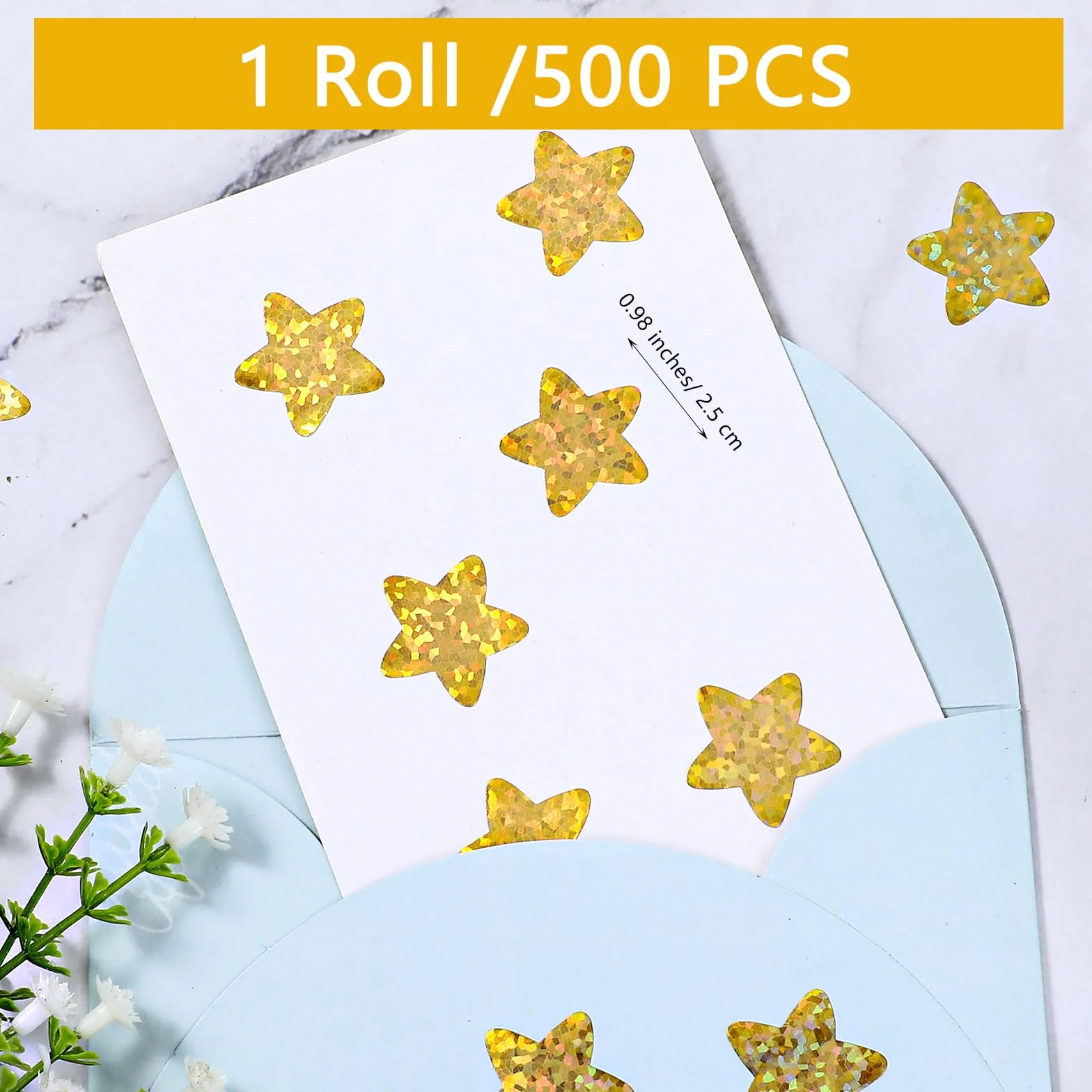 500 sztuk błyszczących gwiazdek, naklejki z holograficznymi gwiazdami, błyszczące, aluminiowe naklejki z gwiazdkami, samoprzylepne, błyszczące gwiazdy, dla dzieci, do klasy, szkoły (złote)