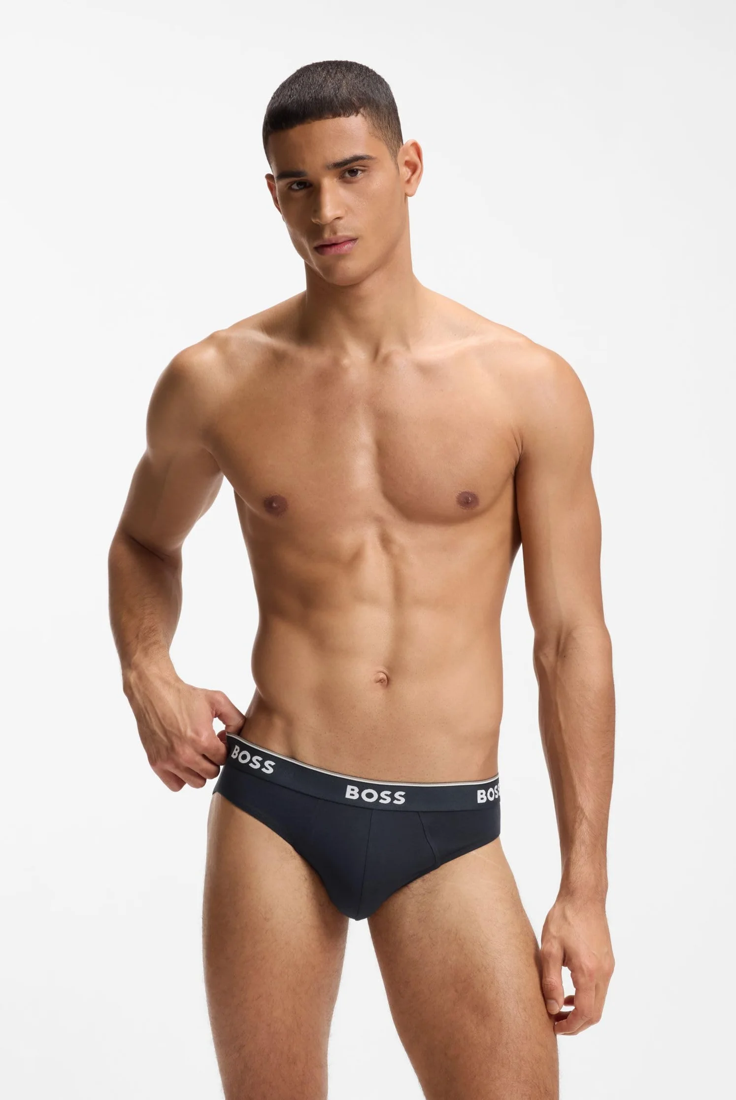 BOSS Męskie majtki Power Slips Briefs Cotton Stretch 3-pak, New - Open Blue487, M