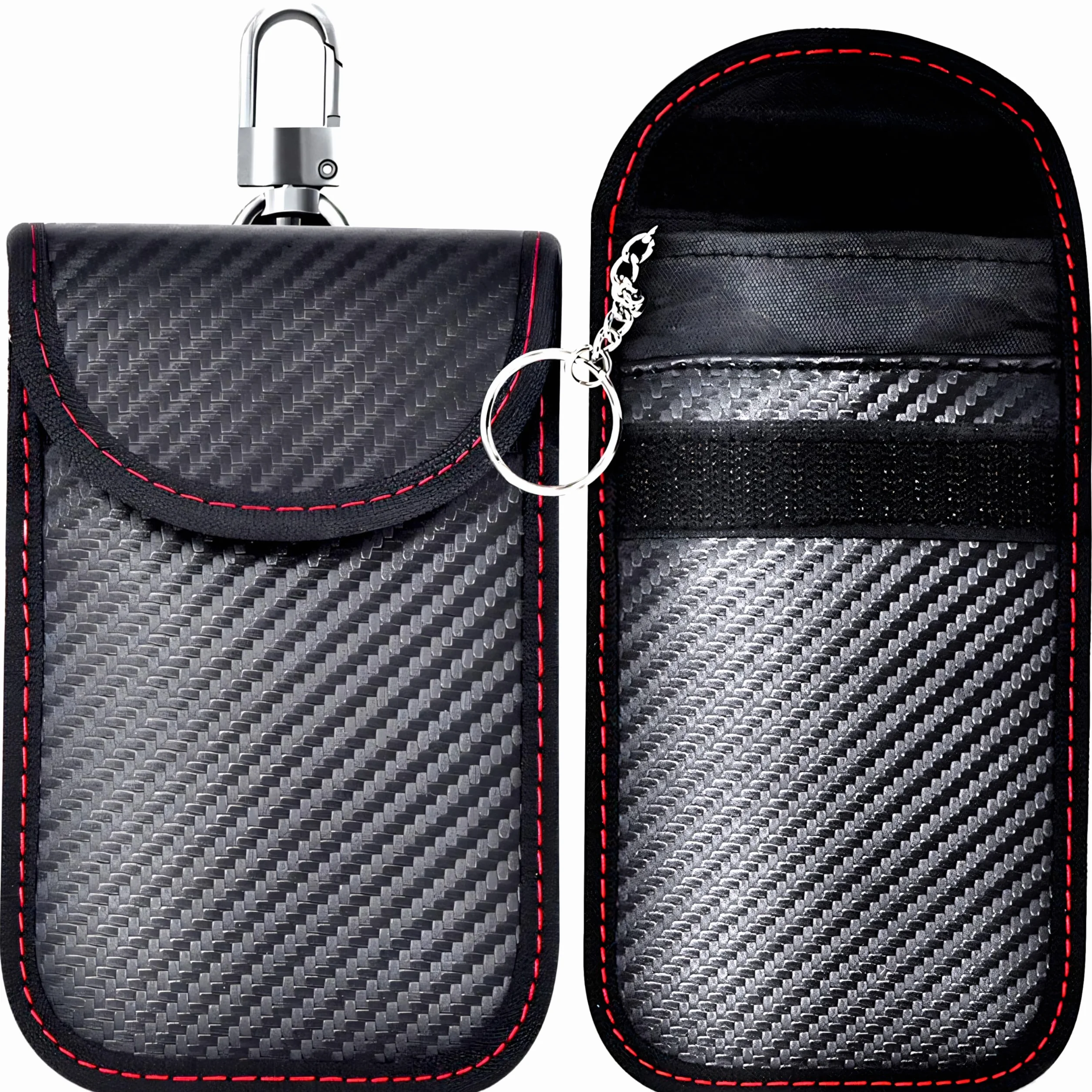 Retoo Keyless Go etui ochronne na kluczyki samochodowe, zestaw 2 szt. – wysokiej jakości etui na kluczyki samochodowe z blokadą RFID, z włókna węglowego, torba Faraday z blokadą sygnału przed