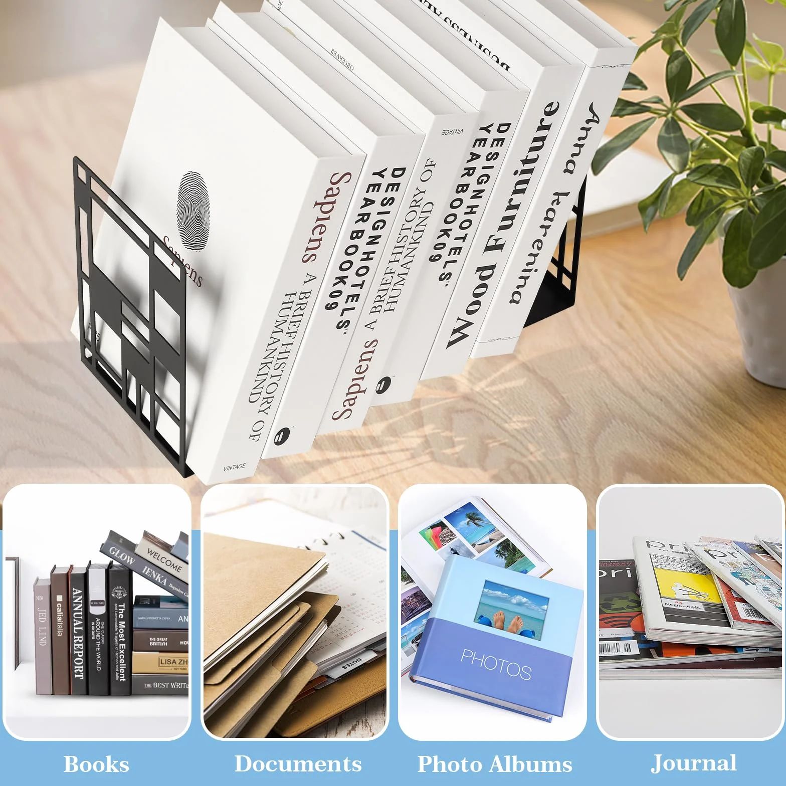 Gucass 4 Pary PodpóRki Do KsiążEk, Metalowy Uchwyt Na KsiążKi Do RegałóW Bookends, WytrzymałE Organizer Na KsiążKi, Niewidoczny Regał Na KsiążKi, Do SzkołY, Domu, Biura,19x 10x 13cm, Czarny