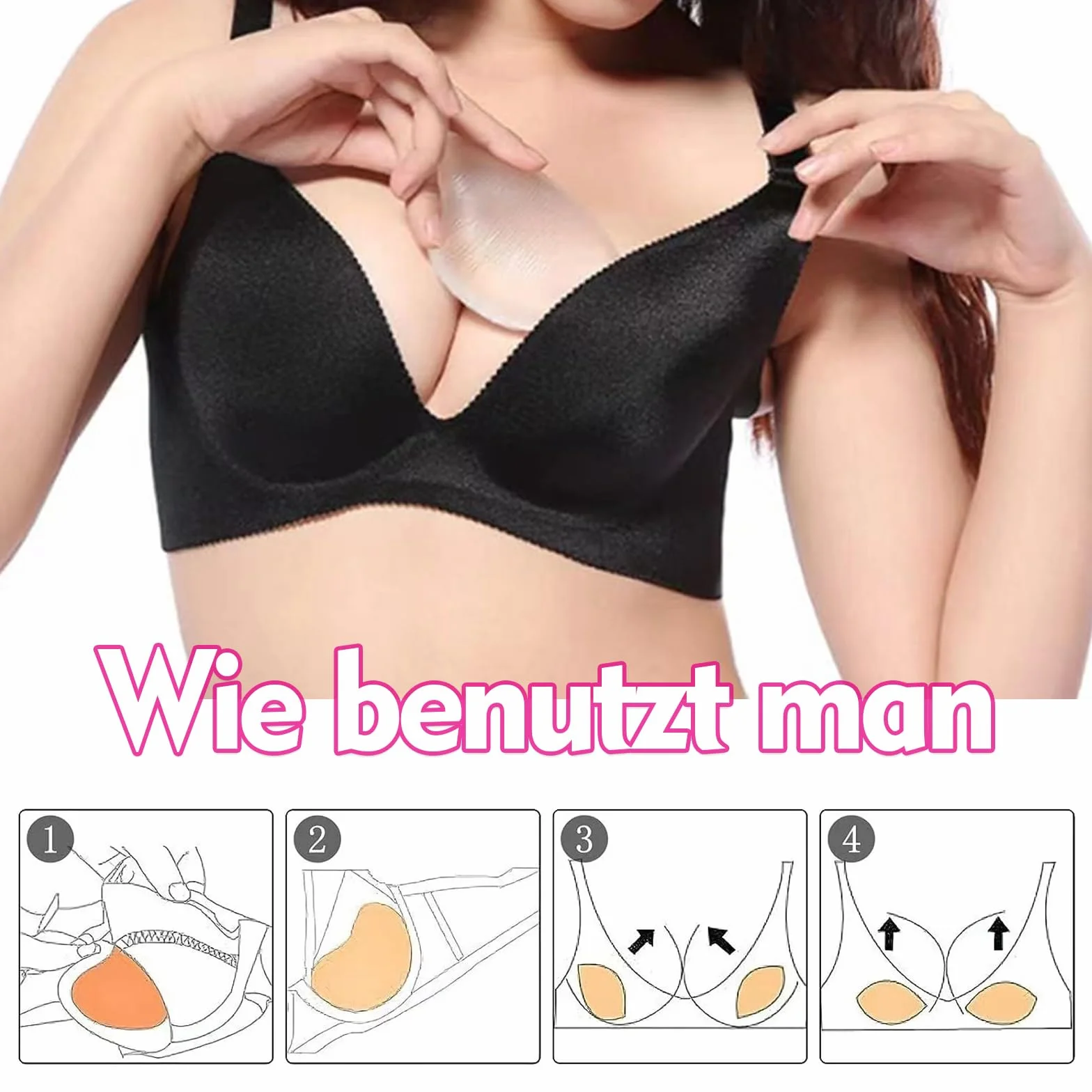 Wkładki do biustonosza z silikonu - Przezroczyste V-kształtne zwiększające pierś do bikini i kostiumu kąpielowego - Wodoszczelne podkładki do biustonosza Push-Up