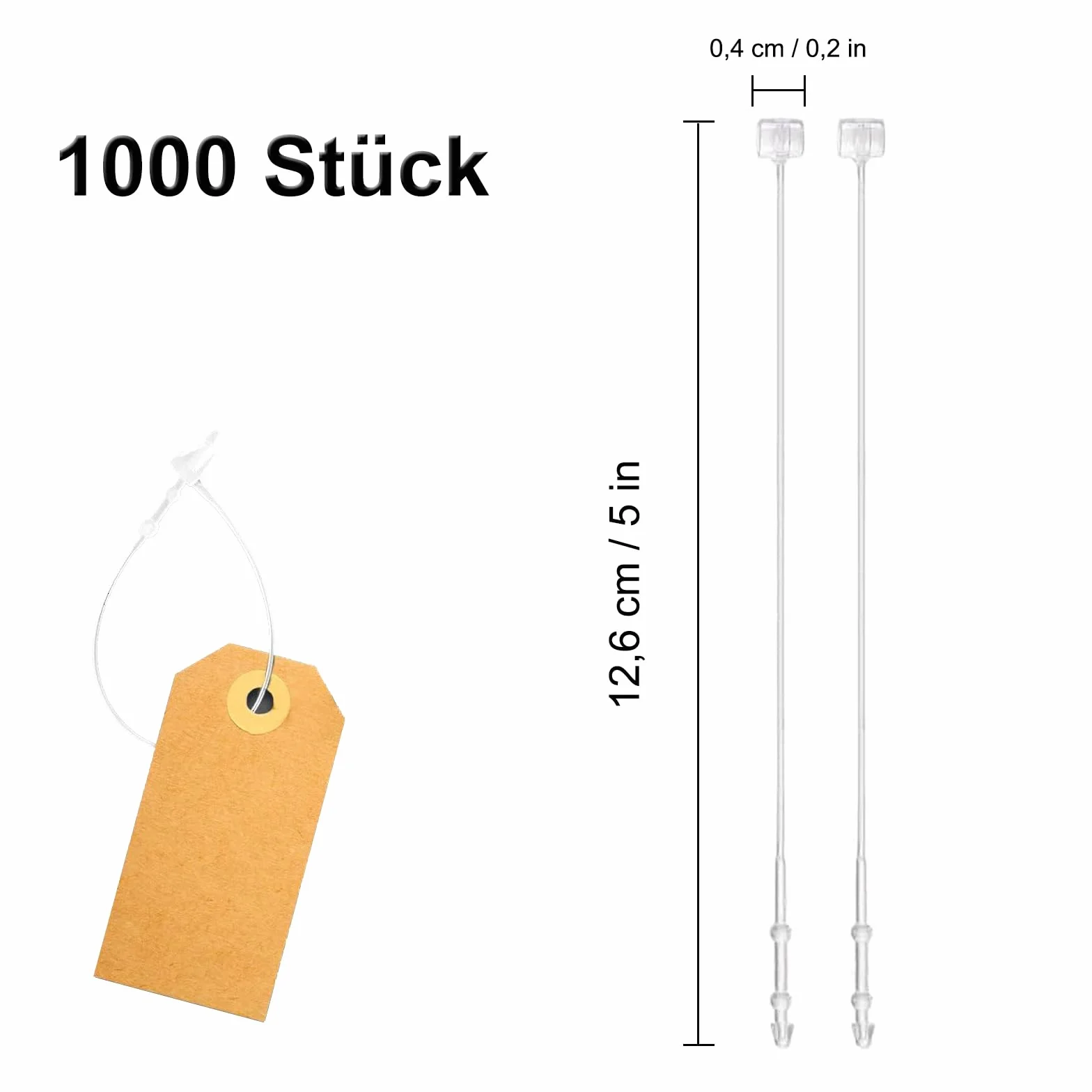 Nici bezpieczeństwa 126 mm, 1000 sztuk bezpiecznych nici, do etykiet z nicią, metka cenowa, odzież