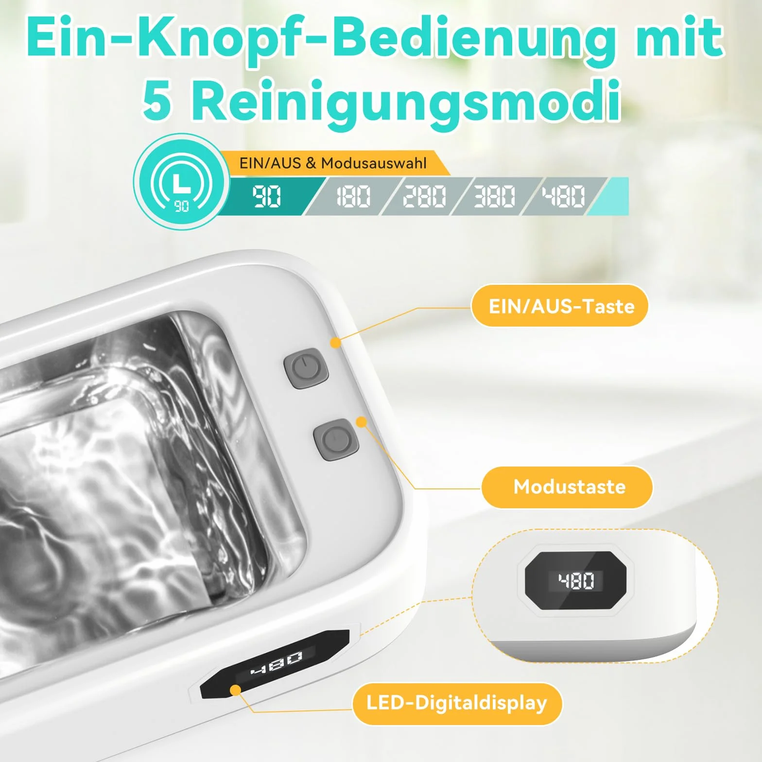 Ultradźwiękowe urządzenie czyszczące 640ml z 5 trybami, 49 000 Hz, 40W - do okularów, biżuterii, monet, protez zębowych (z pęsetą i ściereczką)​ (Biały)