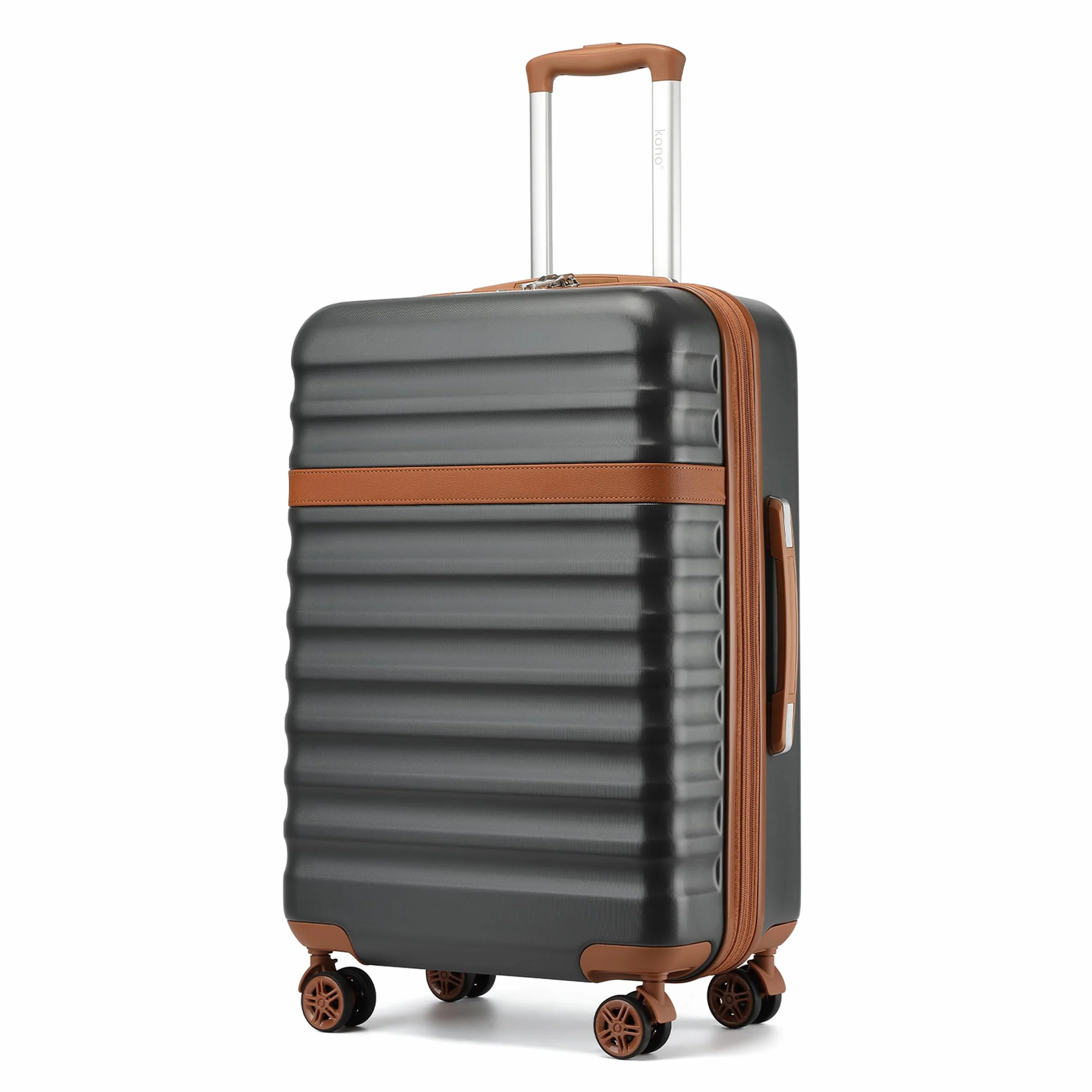 Kono Walizka podręczna ABS + PC Hardshell lekki bagaż podróżny z kółkami obrotowymi TSA Lock, Szary/brązowy, Medium-24 inch, Walizka podręczna ABS + PC Hardshell lekki bagaż kabinowy podróżny