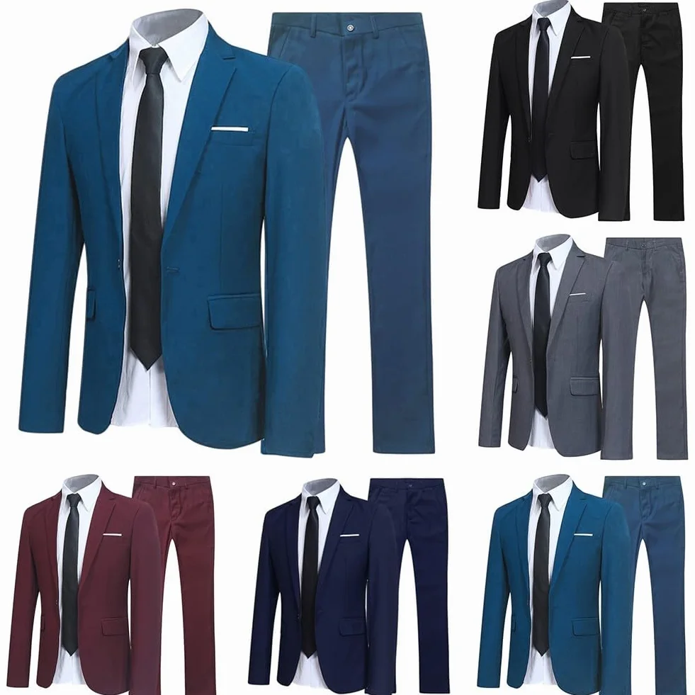 Eawfgtuw Męski trzyczęściowy zestaw garniturowy formalny ślubny strój biznesowy kurtka spodnie koszula krawat slim fit marynarka smoking strój na wszystkie pory roku (XL czarny)