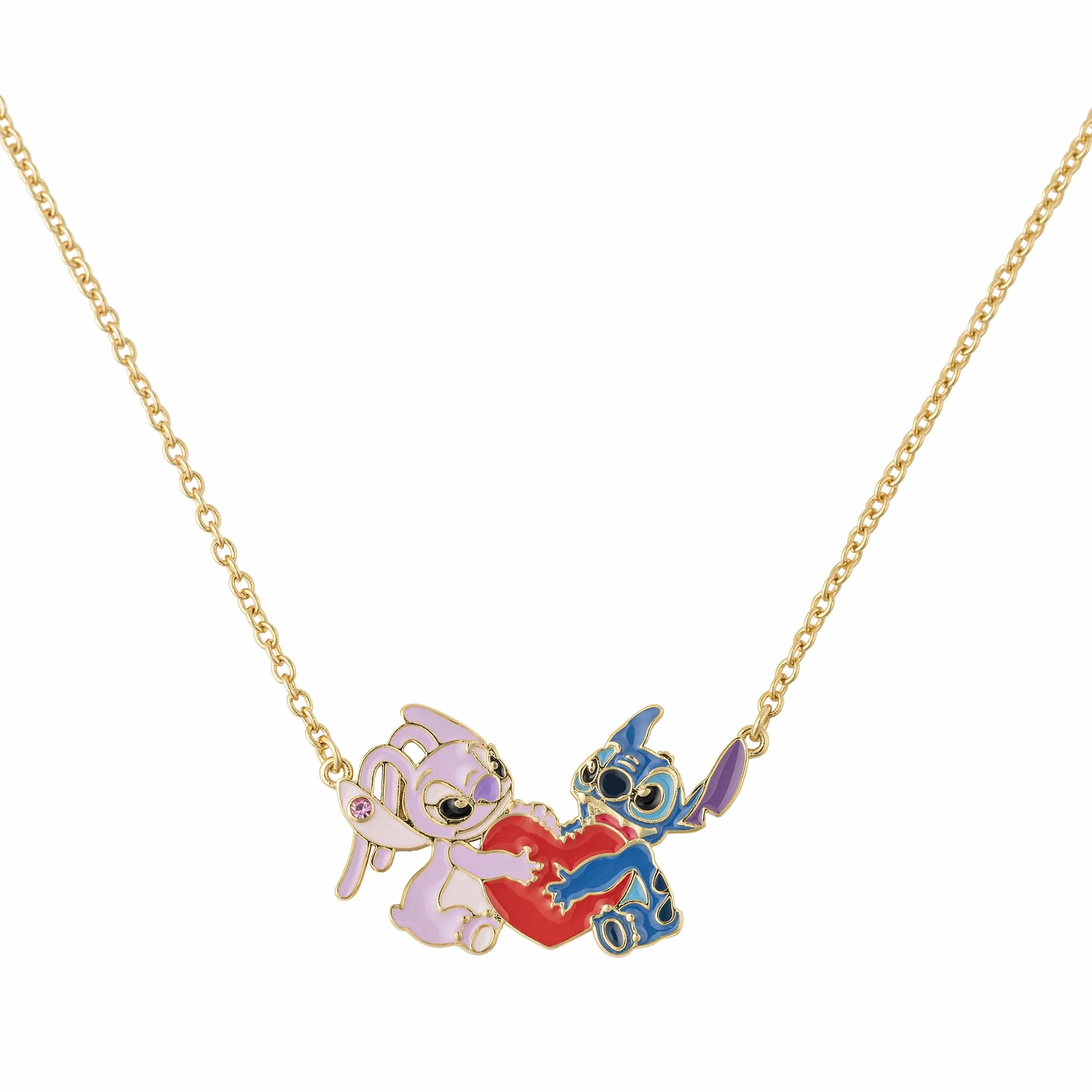 Disney Dziewczynki Stitch & Anioł Złoty Naszyjnik Z Wisiorkiem W Kształcie Serca