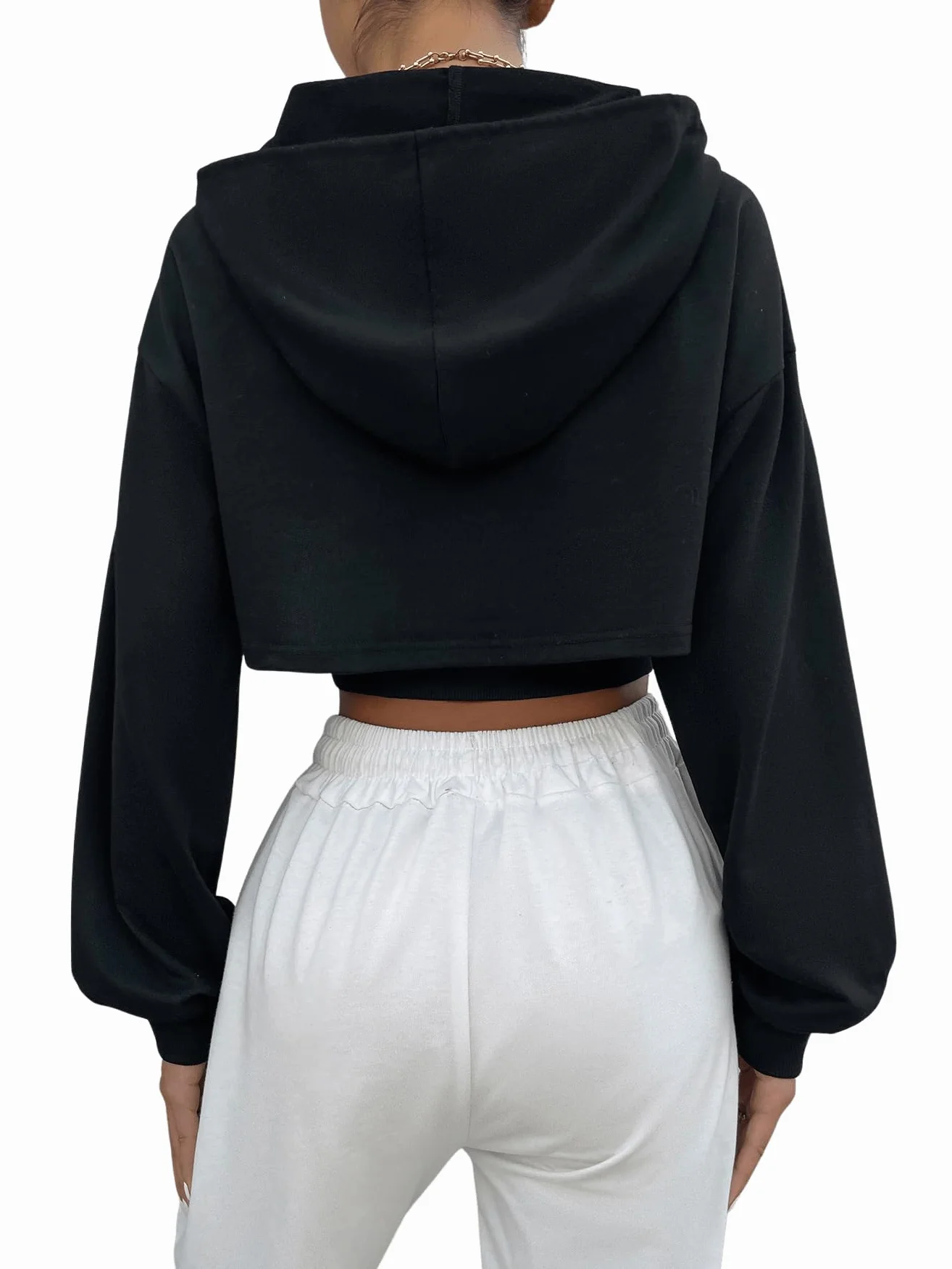 GORGLITTER Damska bluza z kapturem Super Crop 2 w 1, bluza z kapturem, z długim rękawem, ze ściągaczem