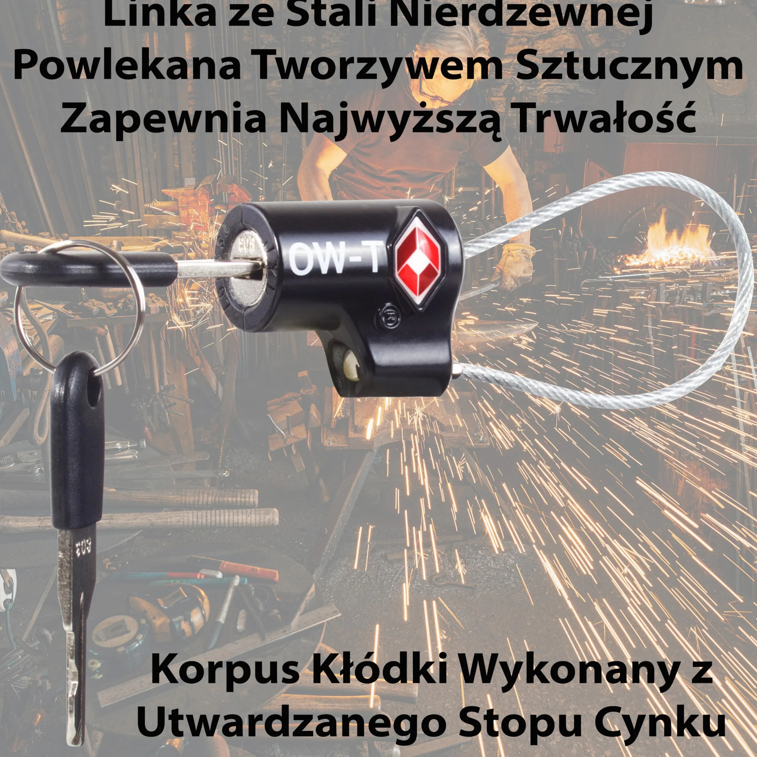 OW-Travel TSA Kłódka z linką z Kluczykiem ​(Zestaw 2 Czarnych) Zamki Bagażowe na Klucz. Wytrzymałe Kłódki Bagażowe z Zamkiem na Klucz do Bagażu, Torby, Walizki, Plecaka, Szafki na Siłowni