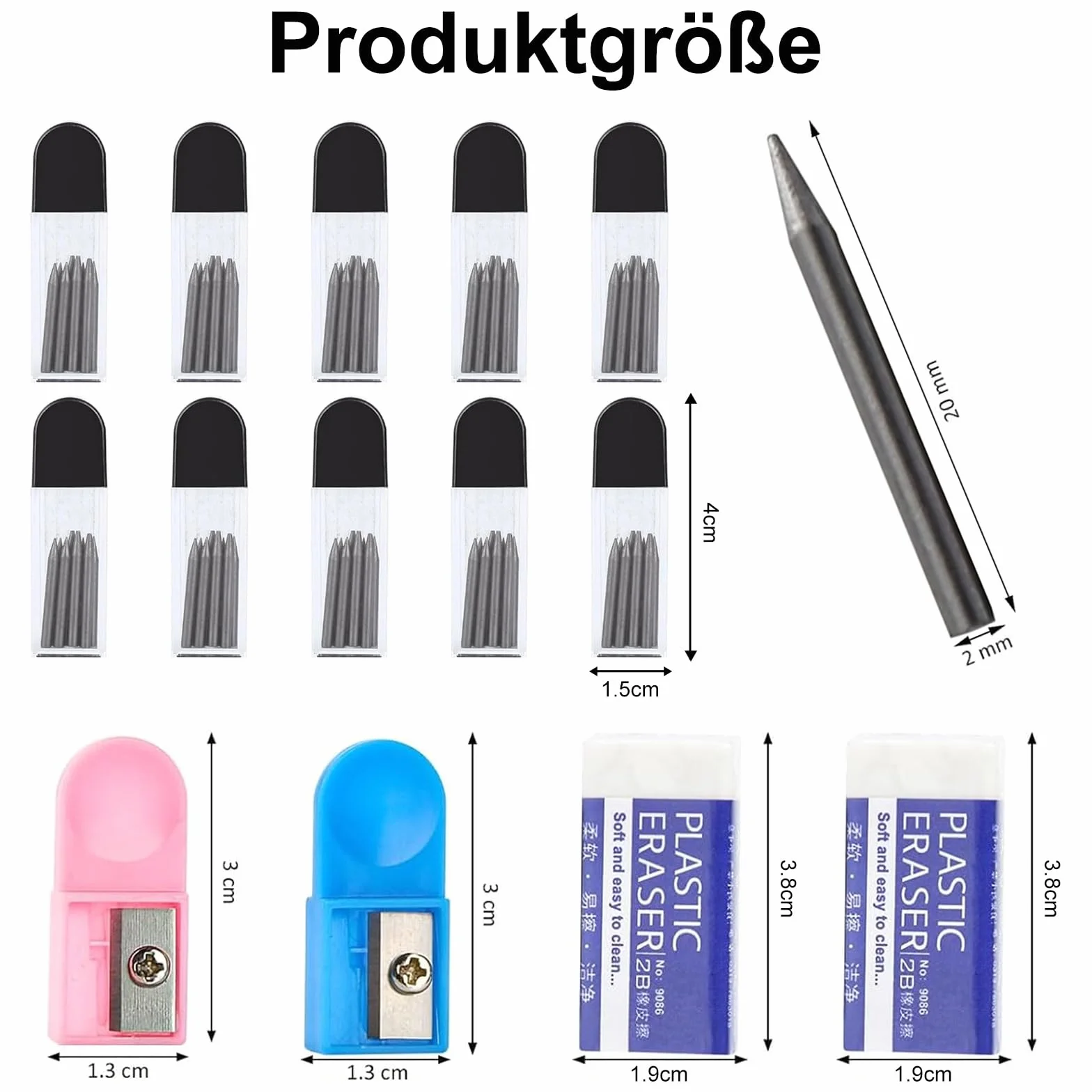 100 sztuk wkładów cyrkielowych, 2B wkłady z 2 rolkami prowadzącymi, 2 gumkami, wkładami cyrkli o średnicy 2 mm do temperówki cyrkielowej do matematycznego rysowania, markerów do obróbki drewna