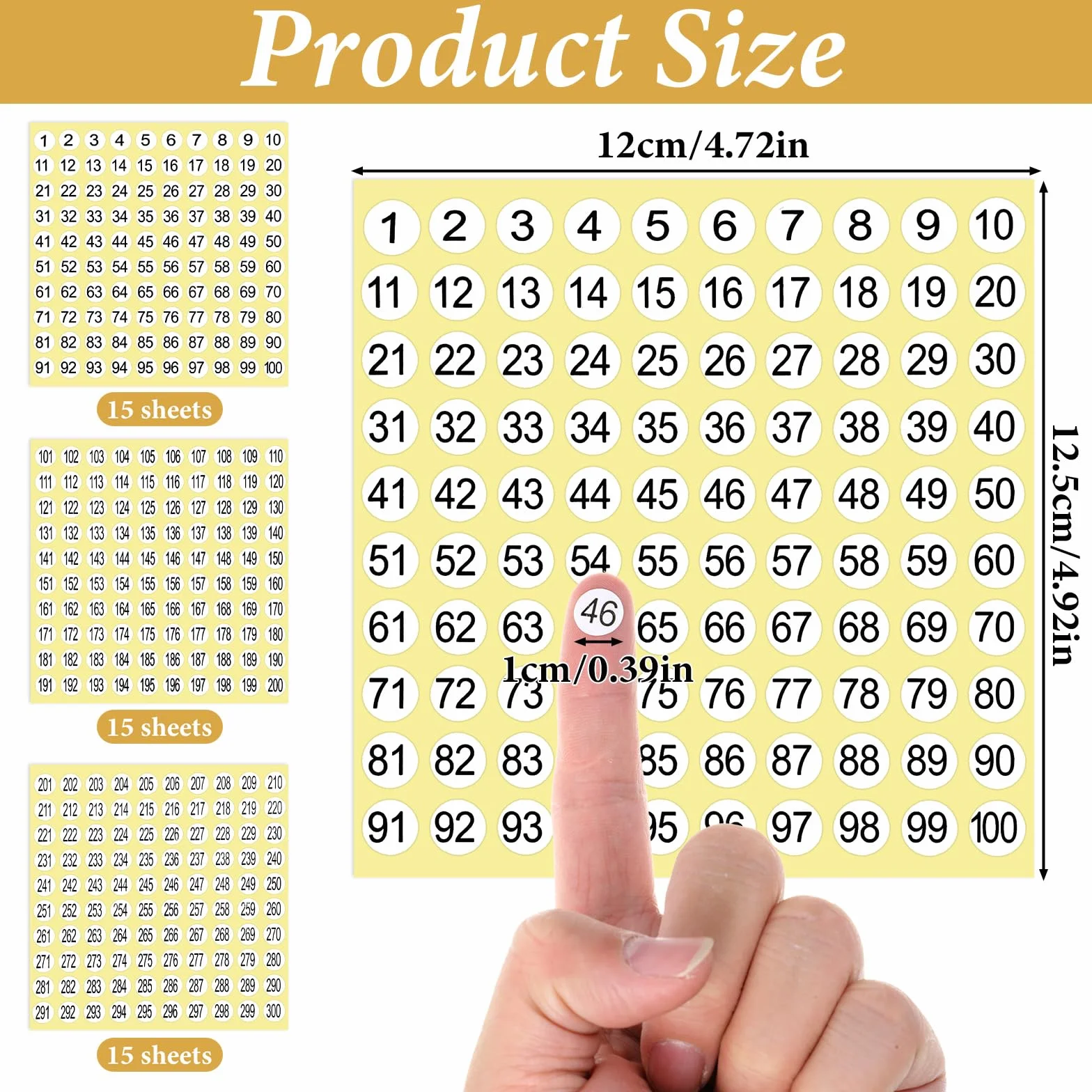 Nogeqi 4500 sztuk naklejek z liczbami, 1-300, 45 arkuszy, małe cyfry samoprzylepne, okrągłe naklejki z liczbami, naklejki mini z papieru, do segregatorów, sortowania i organizacji (10 mm)