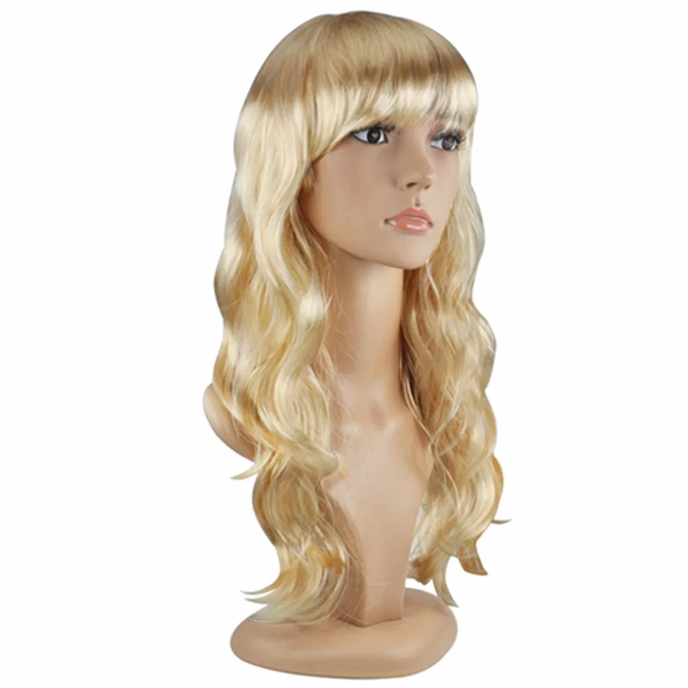 TRIXES Blond peruka – falowane, naturalnie wyglądające włosy z frędzlami – na imprezę kostiumową, Cosplay, Halloween
