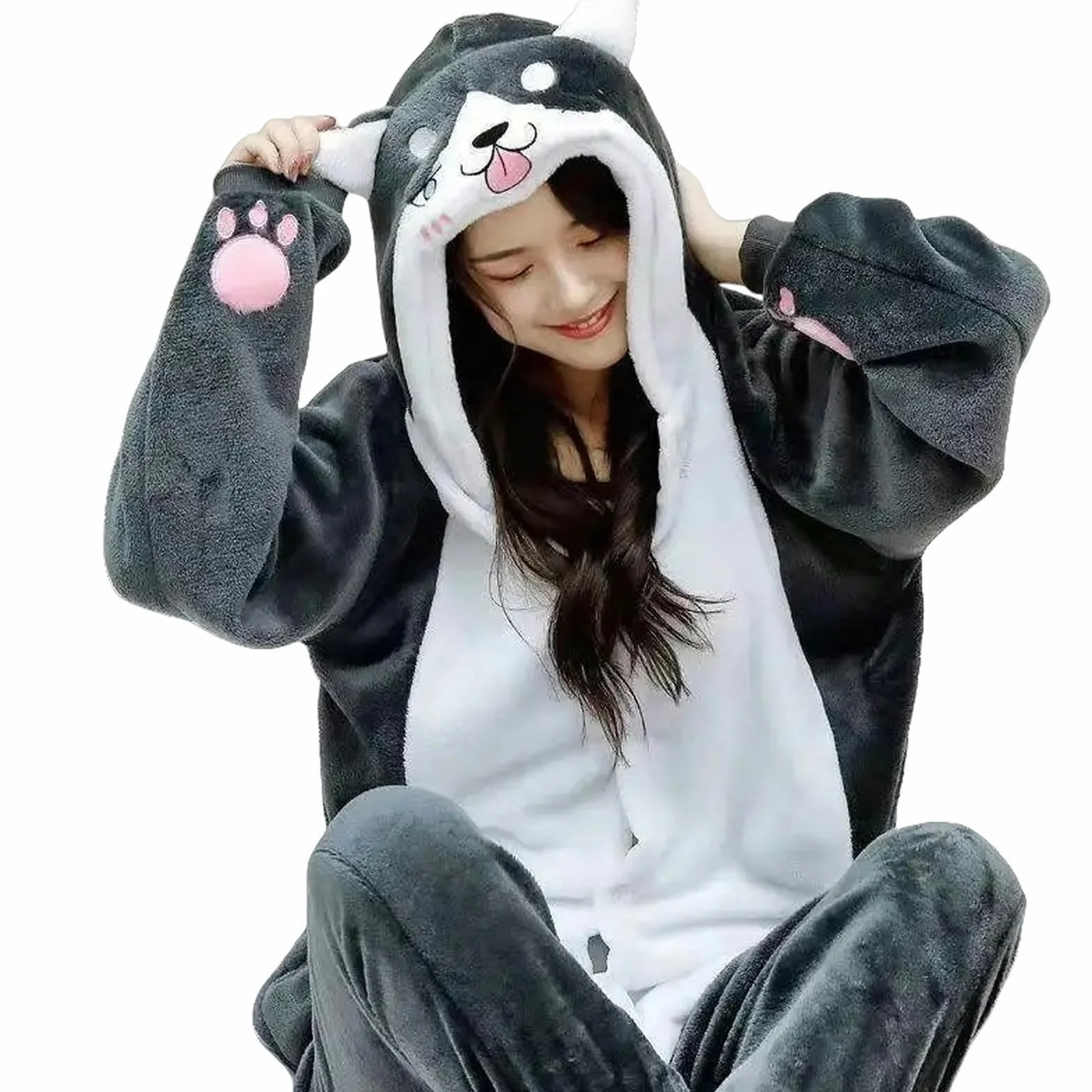 Zestawy piżam dla kobiet zima kobiety mężczyźni piżama flanelowa kreskówka pies cosplay Onsie odzież domowa jednoczęściowy kombinezon-husky onesie-m