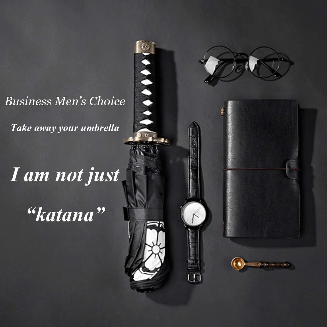 Cool Lemon Samuraj katana mistrz miecz rękojeść składany parasol anime przenośny podróżny japoński ninja kompaktowe parasole wiatroszczelne, czarny klej przeciw UV, biznesowy prezent urodzinowy dla