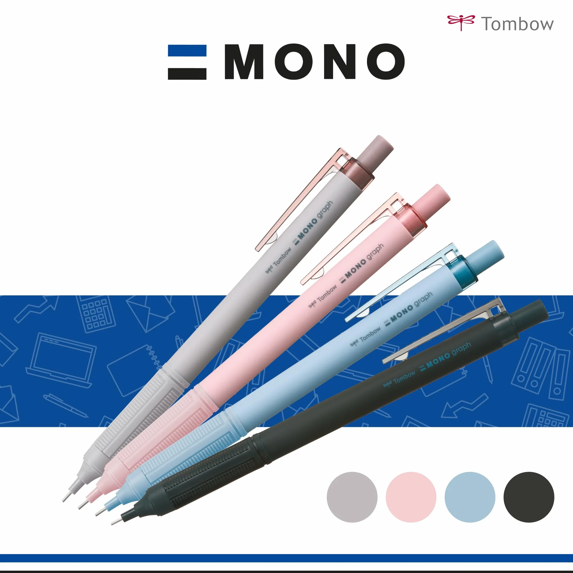 Tombow Ołówek mechaniczny MONO graph Lite czarny, precyzyjna końcówka, komfortowy uchwyt, zintegrowana gumka do ścierania, do ponownego napełniania [SH-MGL14]