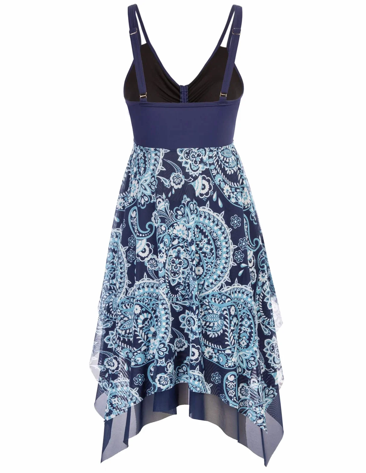 Kate Kasin KK0281S22TYC damski zestaw tankini w stylu vintage, szyfonowa, elastyczna, oddzielny kostium kąpielowy z dekoltem w serek, sukienka z majtkami, strój kąpielowy na plażę, basen