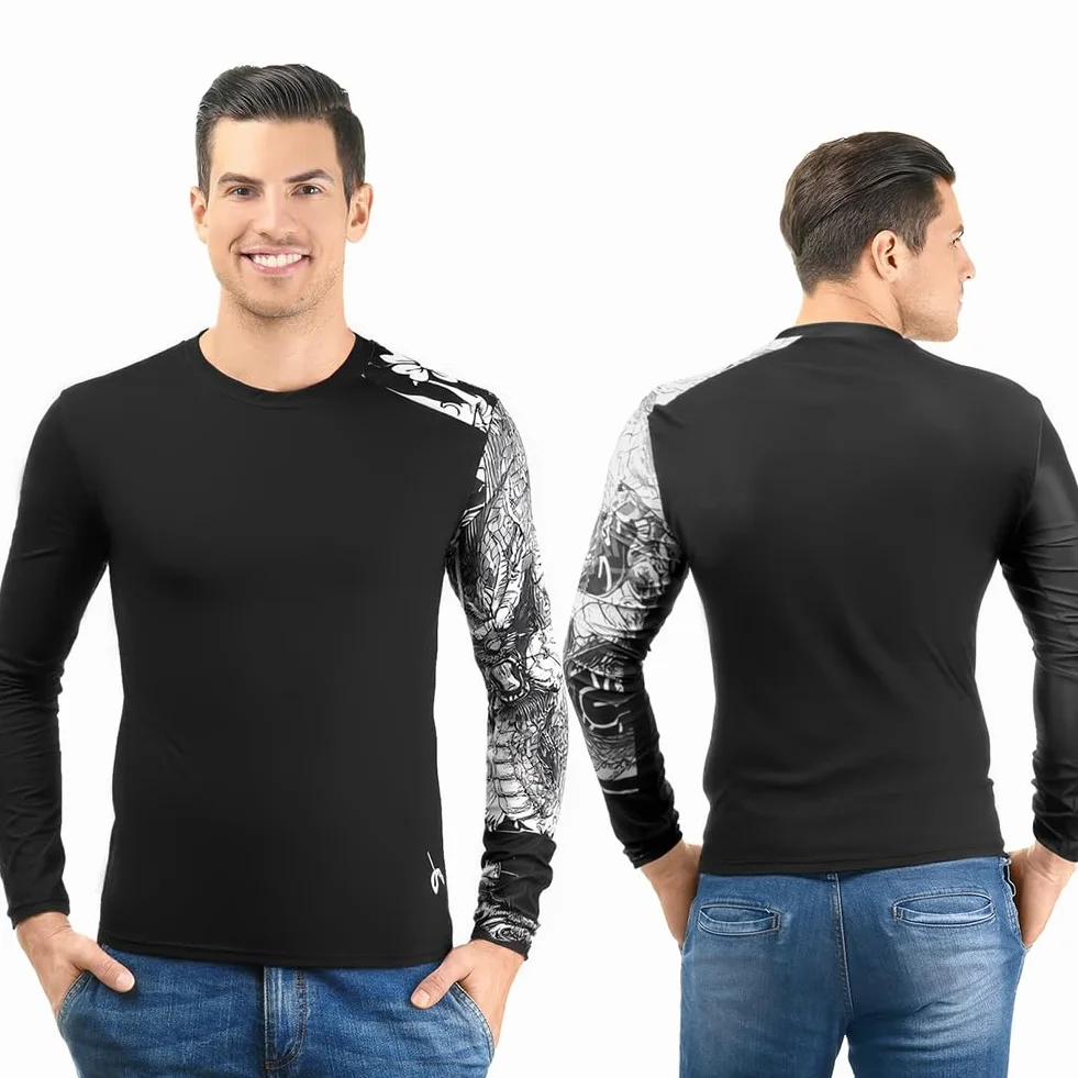 Męska koszulka pływacka UPF 50+ z długim rękawem, UV, slim fit, z długim rękawem, szybkoschnąca, oddychająca, odpowiednia na wiosenne i letnie podróże, plażę, kemping, jazda na rowerze, alpinizm