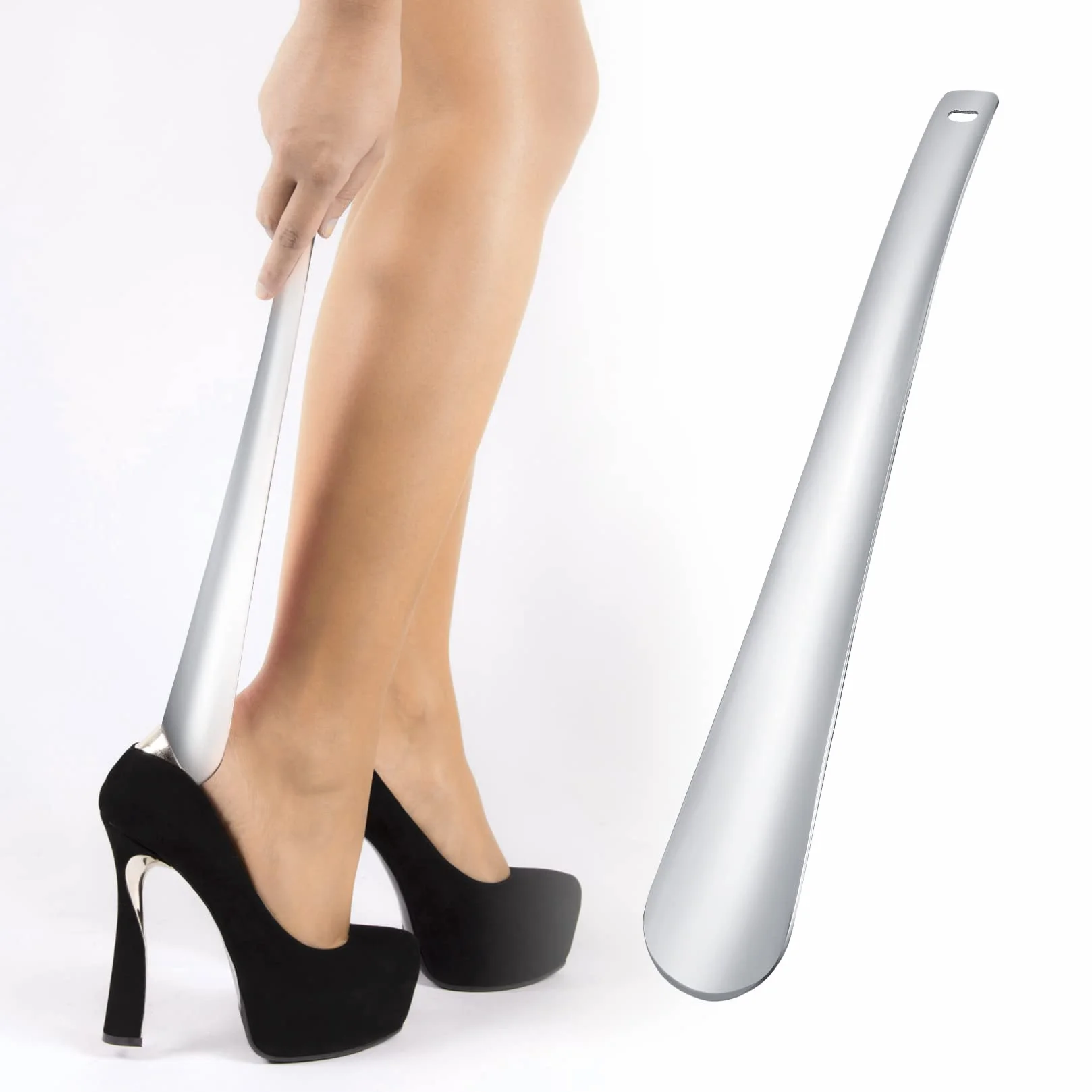 Zestaw 2 metalowych łyżek do butów, długa i krótka, łyżki do butów ze stali nierdzewnej (30 cm + 14 cm), dla osób, którym trudno się schylać, seniorów, dzieci, łyżki do butów