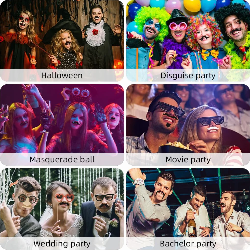 AUYAO Sztuczne wąsy, zestaw sztucznych wąsów, samoprzylepne wąsy, karnawał broda z lat 80, wąsy do przyklejenia na kostiumy impreza halloweenowa impreza występ