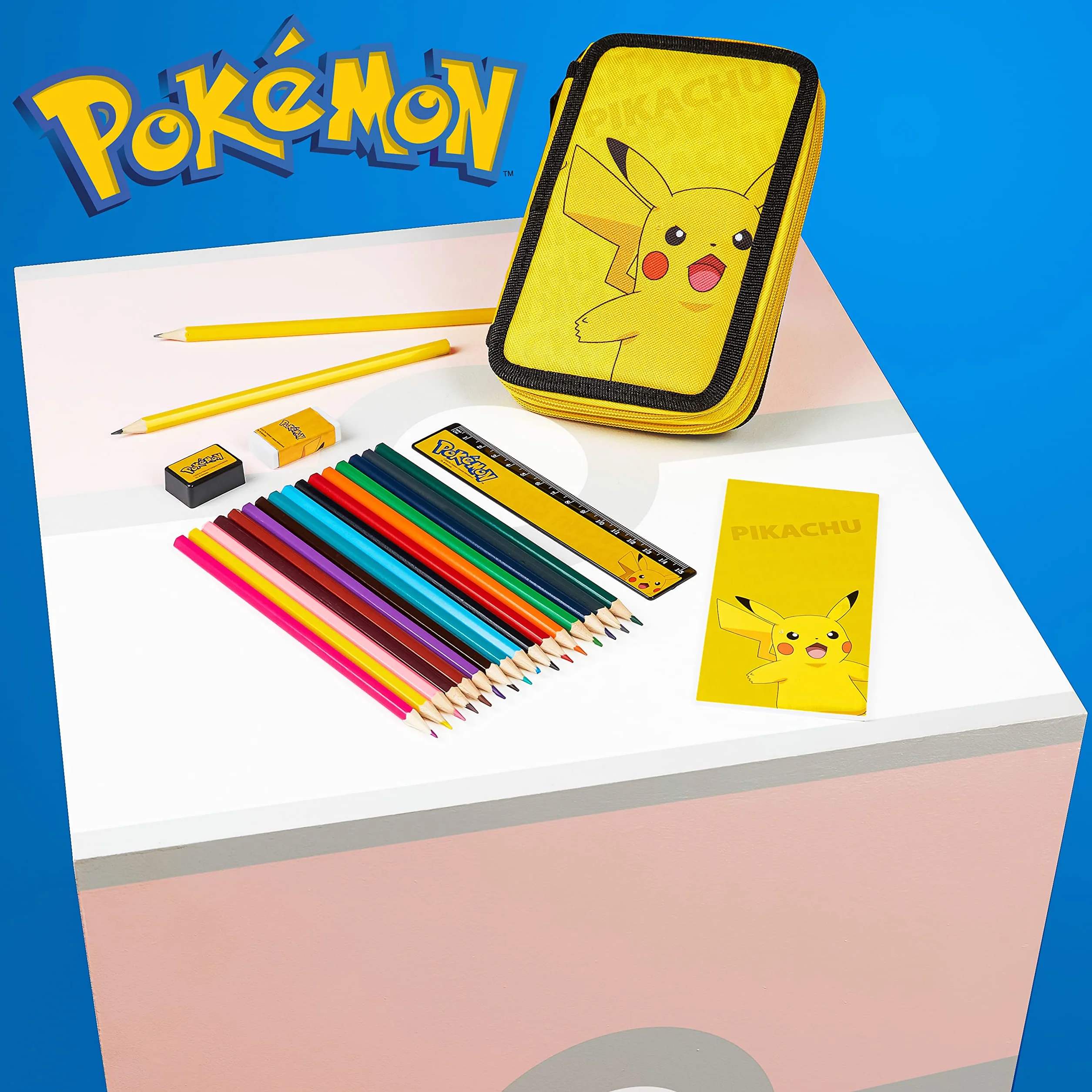 Pokémon Piórnik szkolny dla dzieci 2 przegródki i przybory szkolne Pikachu