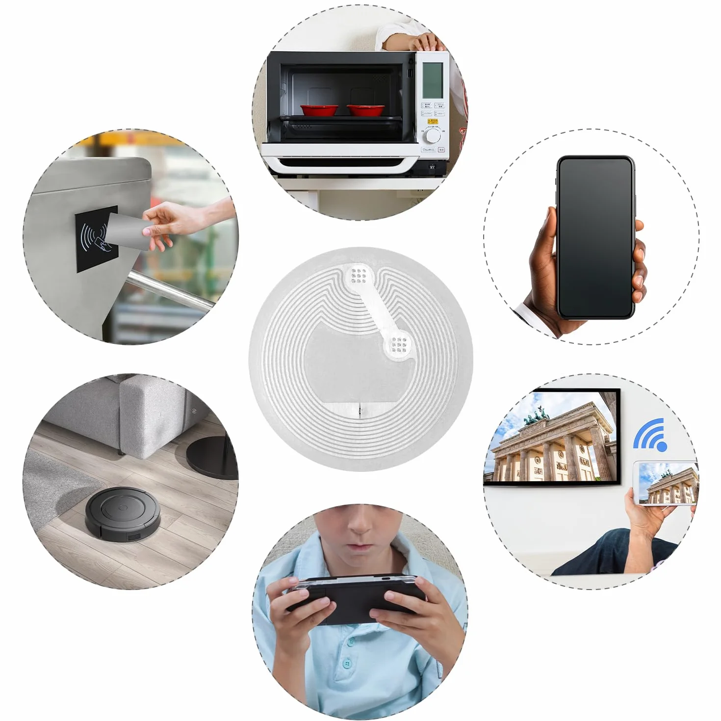 QWORK® 60 szt. naklejek NFC, 25 mm Ntag 213 puste naklejki NFC, kompatybilne z telefonami i urządzeniami NFC