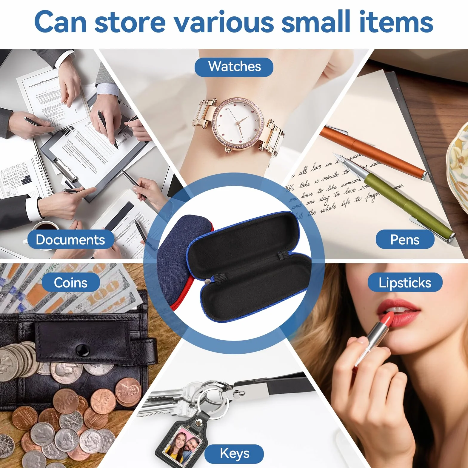 3 niebieskie etui na okulary, zielone i czerwone, 16,5 x 6,6 x 4,2 cm, twarde etui na okulary, tworzywo EVA i kowboj, etui na okulary przeciwsłoneczne, z zamkiem błyskawicznym, dla kobiet, mężczyzn