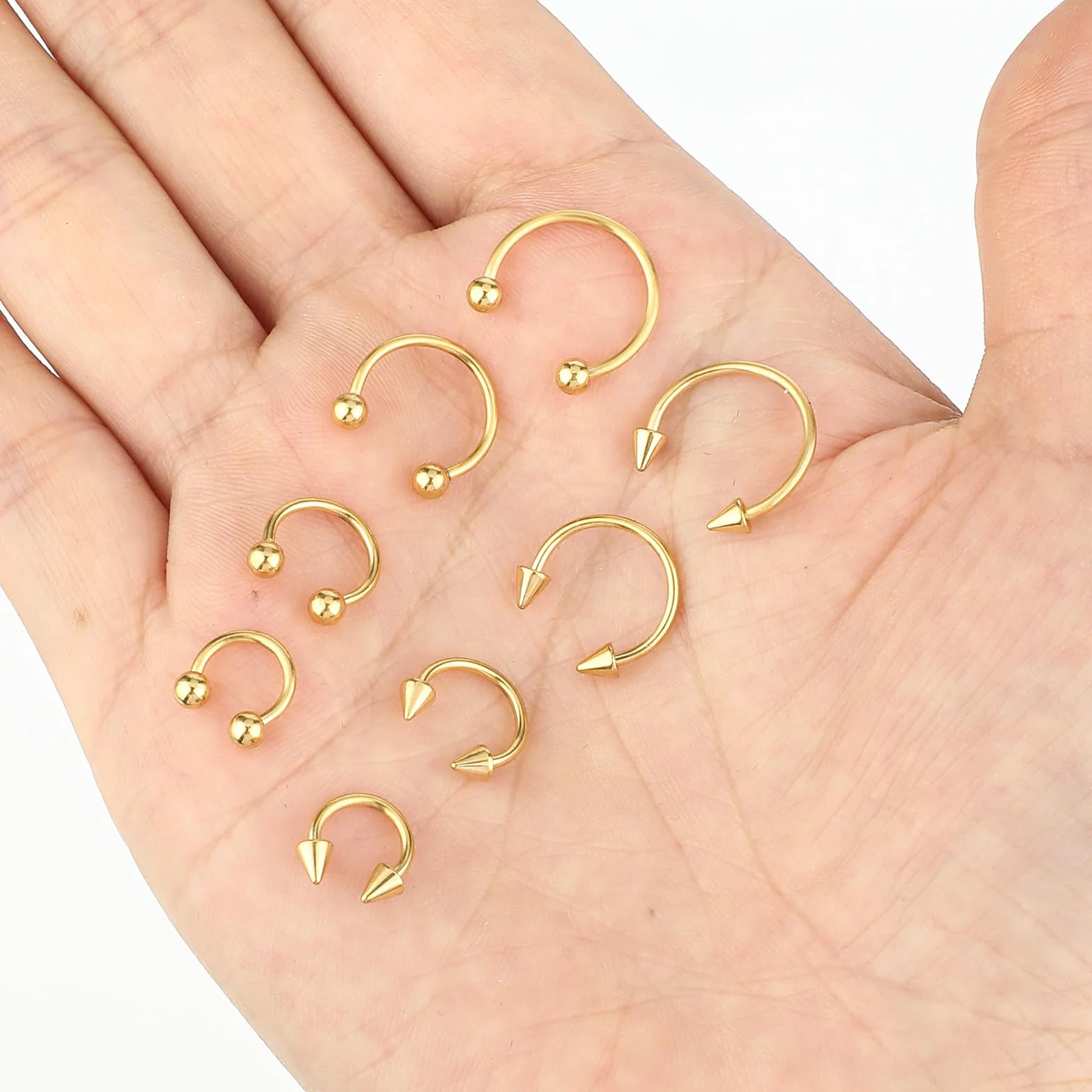 Telooco 8 szt. 16G Kolczyki do przegrody nosowej ze stali chirurgicznej, podkowa, kolczyk do nosa, obręcz, kolczyk do brwi, wargi, pępka, kolczyki do piercingu, biżuteria do przegrody nosowej dla