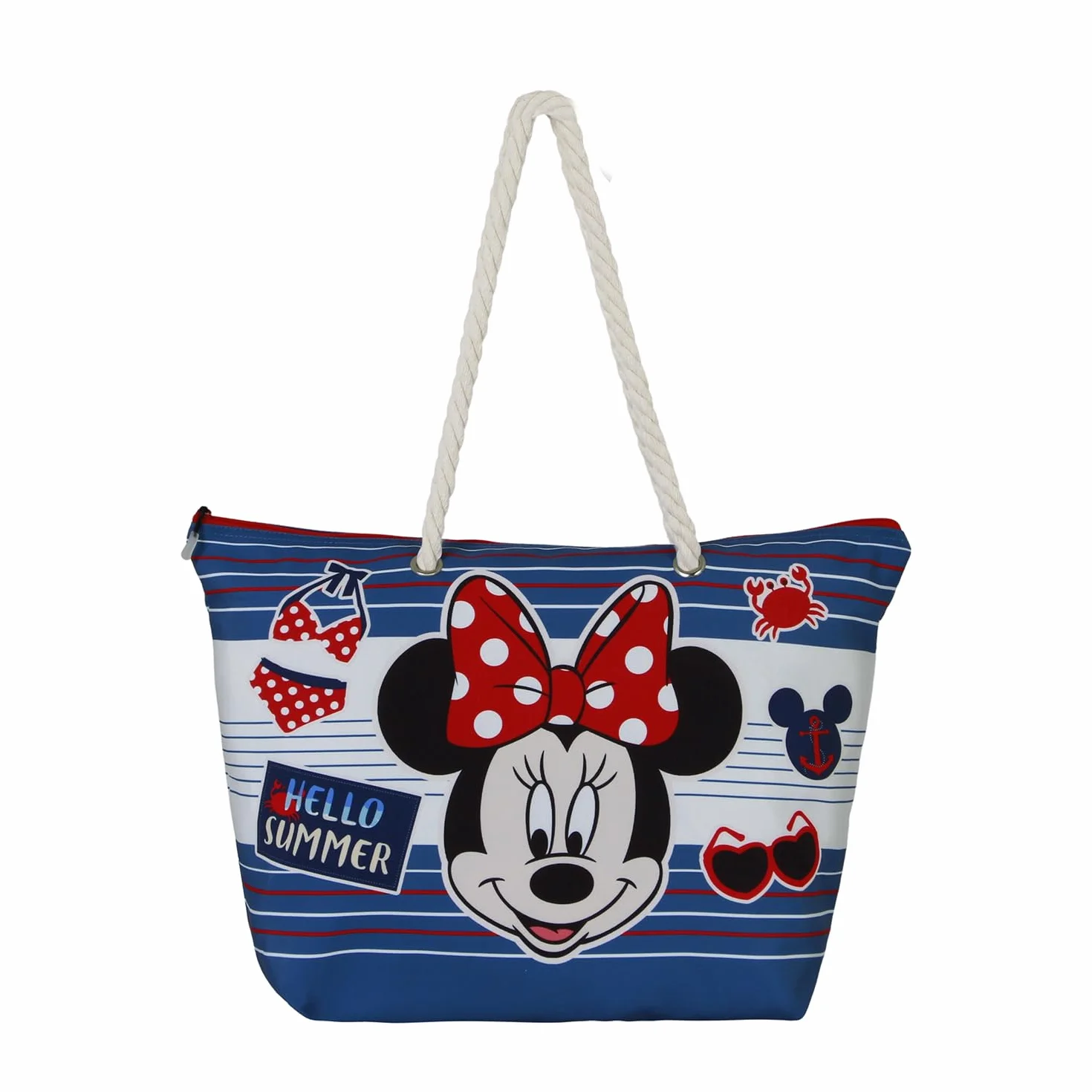 Disney Letnia torba plażowa Myszka Minnie, niebieska, 52 x 37 cm, Niebieska Myszka Minnie, Jeden rozmiar, Torba plażowa Soleil