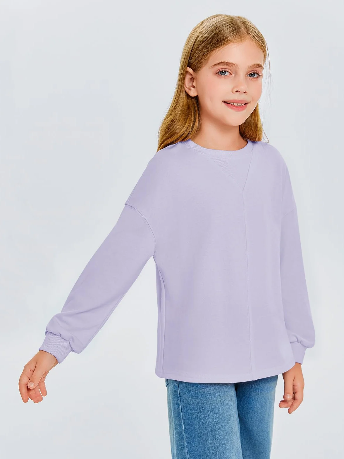 Haloumoning Dziewczęce bluzy z długim rękawem sweter dziecięcy lekki okrągły dekolt sweter top
