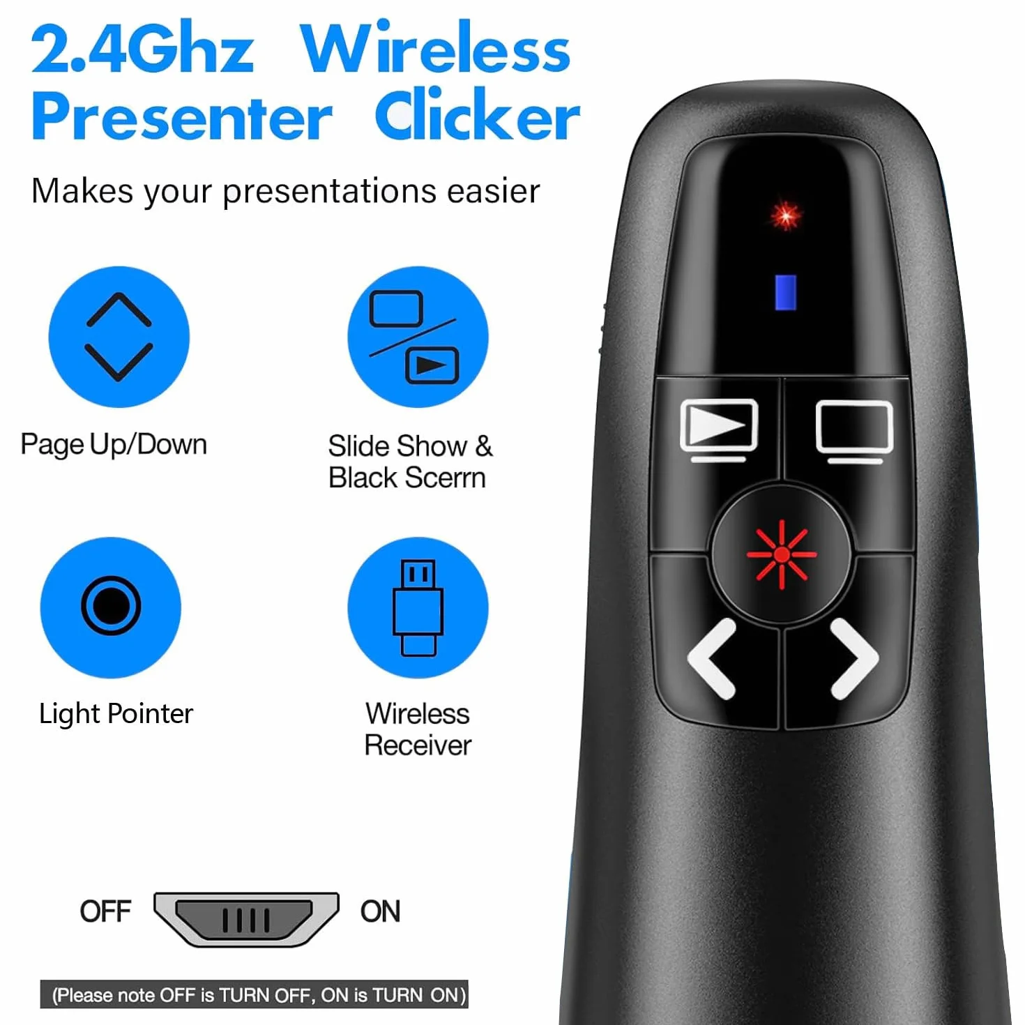 2 w 1 USB typu C Prezentacja Clicker do prezentacji PowerPoint, 2,4 GHz ładowalny bezprzewodowy prezentator pilot prezentacyjny wskaźnik slajdów Advancer PPT Clicker do komputera Mac laptopa