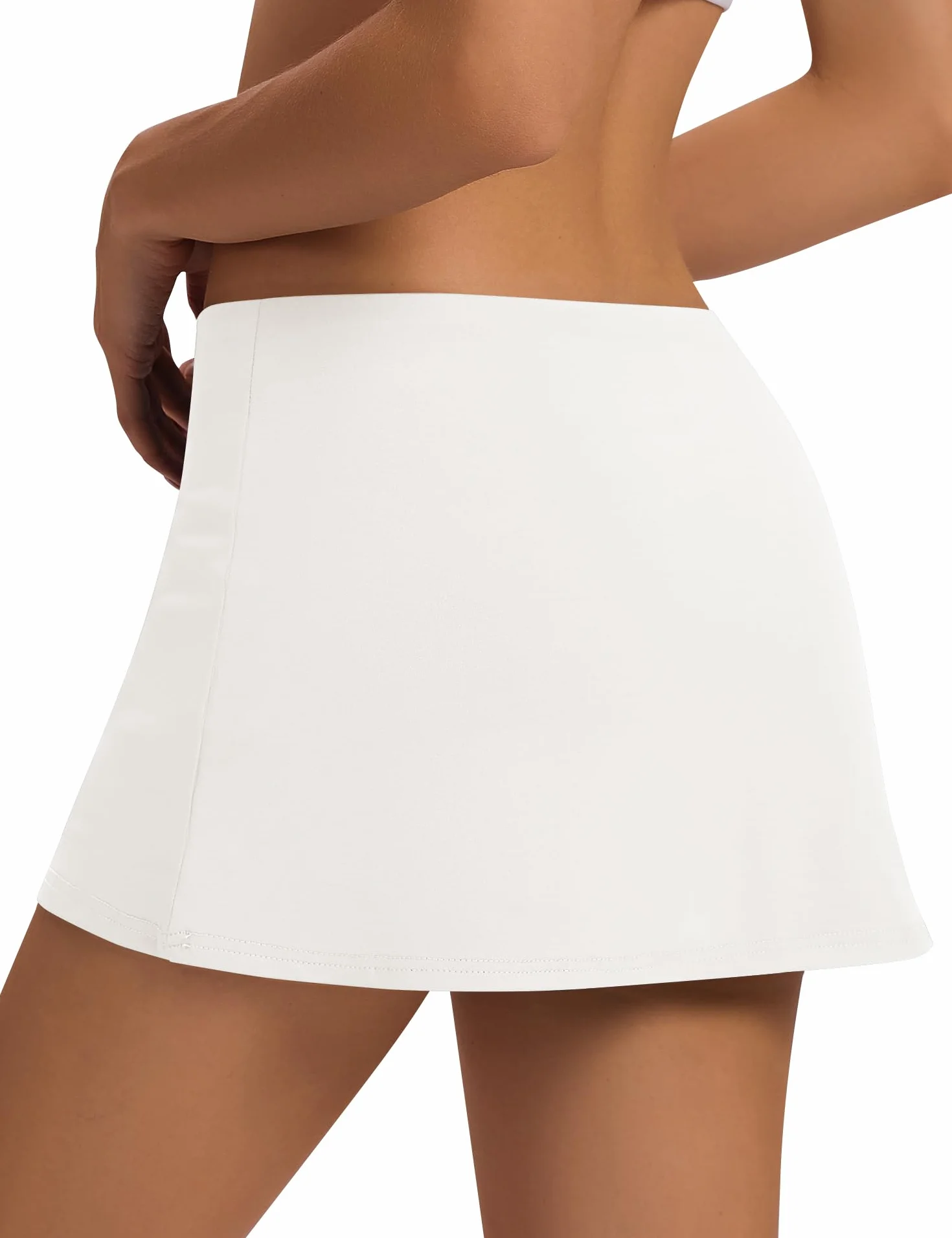 IECCP Damska spódnica mini bodycon rozciągliwa elastyczna talia slim fit krótkie spódnice ołówkowe z wbudowanymi spodenkami kieszeniami na co dzień sport