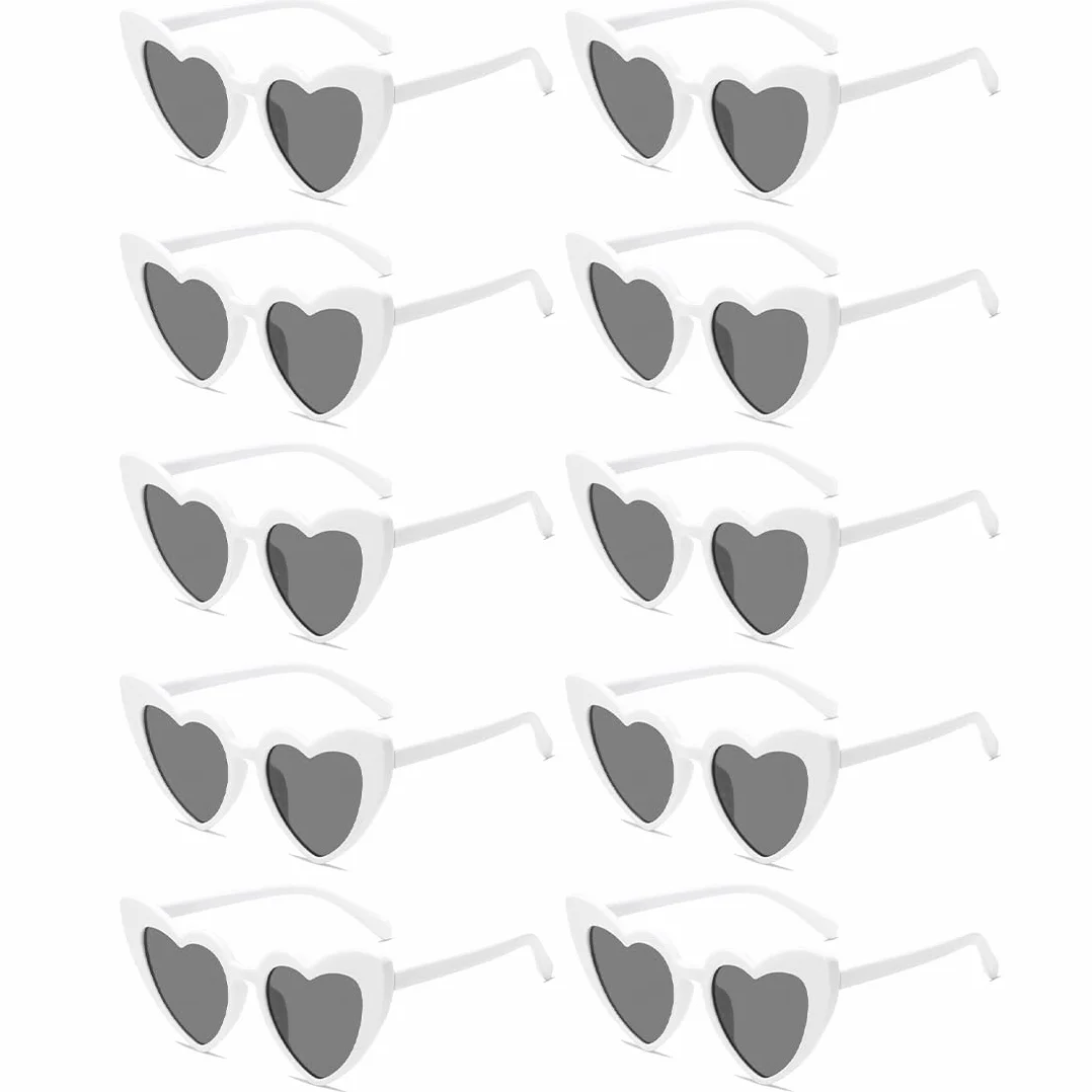 Augesak Okulary przeciwsłoneczne w stylu retro, 10 sztuk, okulary przeciwsłoneczne w kształcie serca, na imprezę, Halloween, Boże Narodzenie, wesele