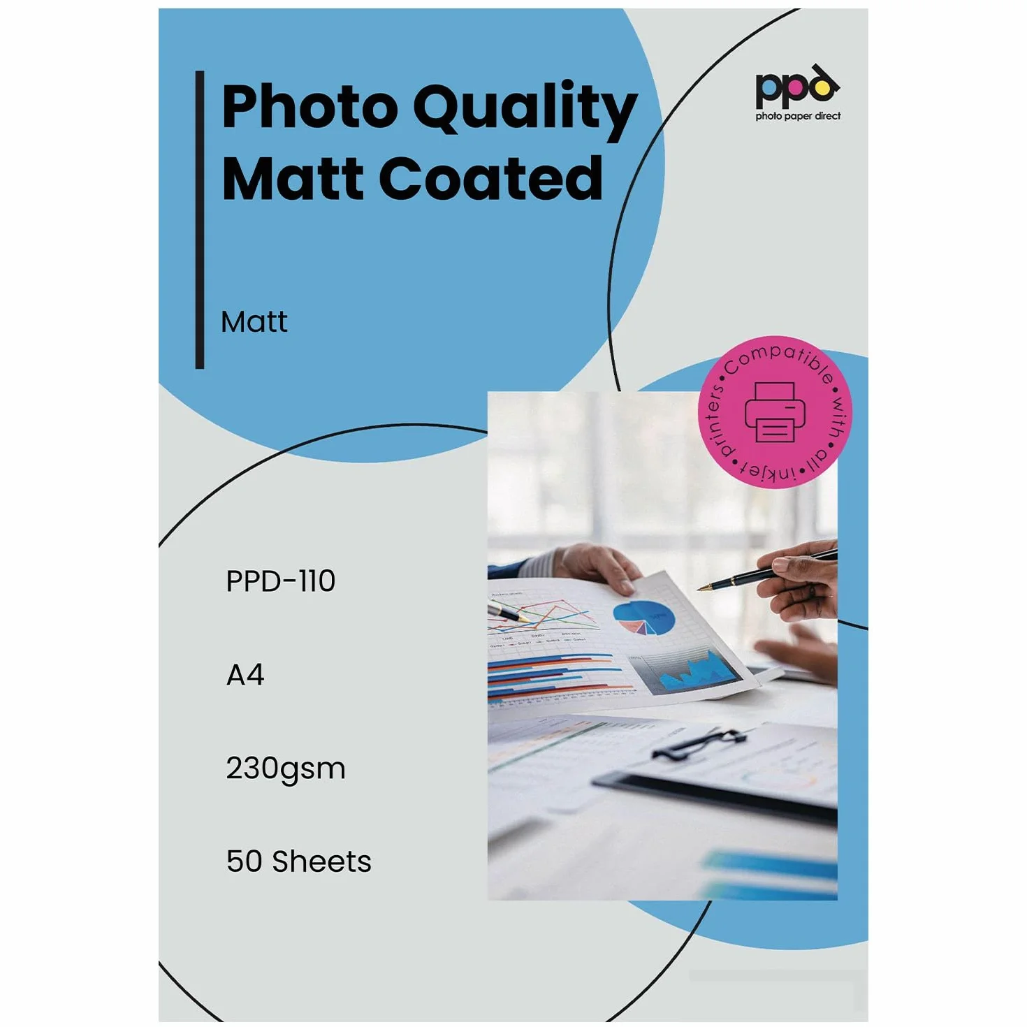PPD A4 x 50 Arkuszy Premium Matowego Papieru Fotograficznego do Drukarek Atramentowych - 230g - PPD-110-50