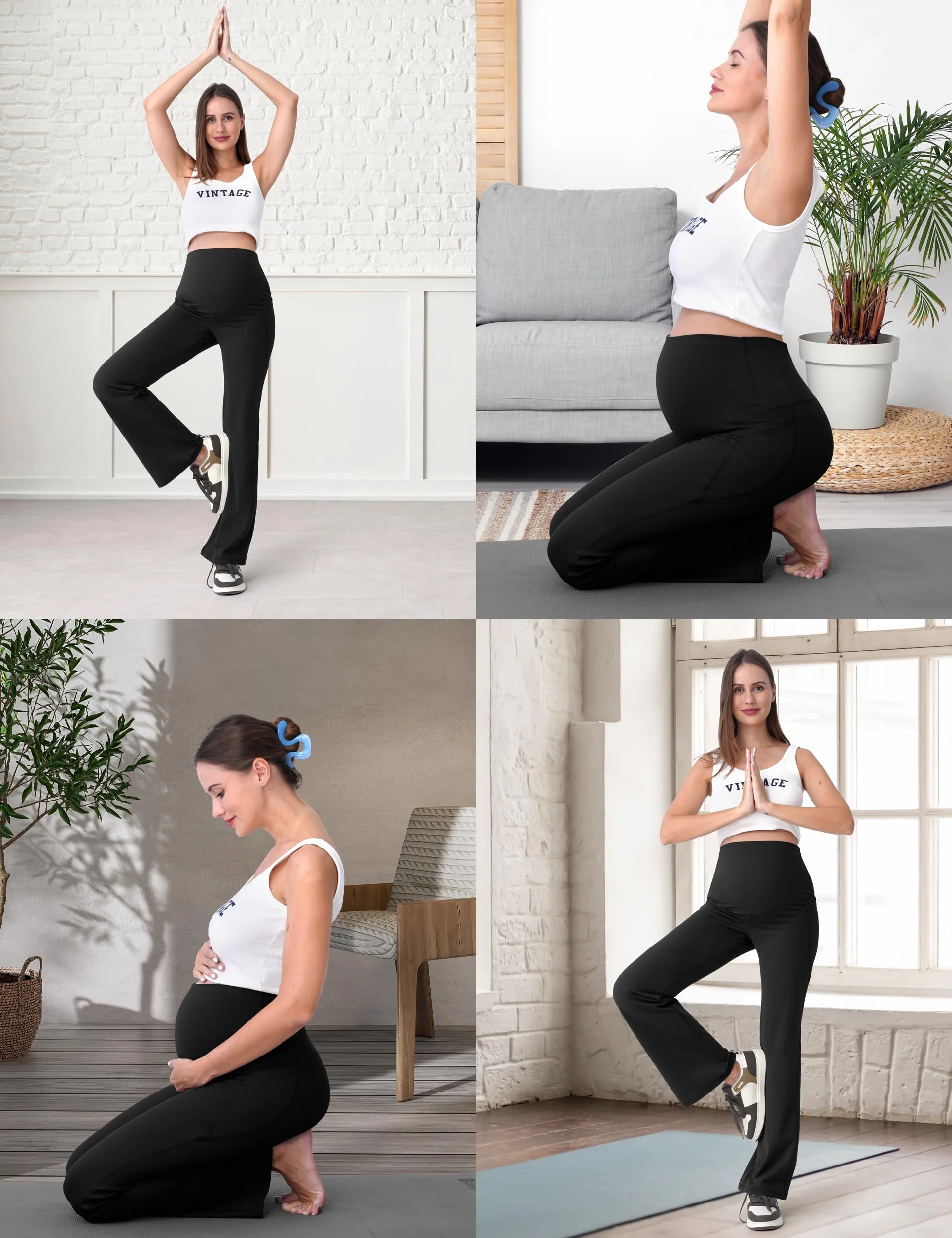 SUNNYBUY Damskie sportowe legginsy dla kobiet w ciąży, niewidoczne spodnie do jogi, spodnie ciążowe na brzuchu, legginsy z wysokim stanem z kieszeniami