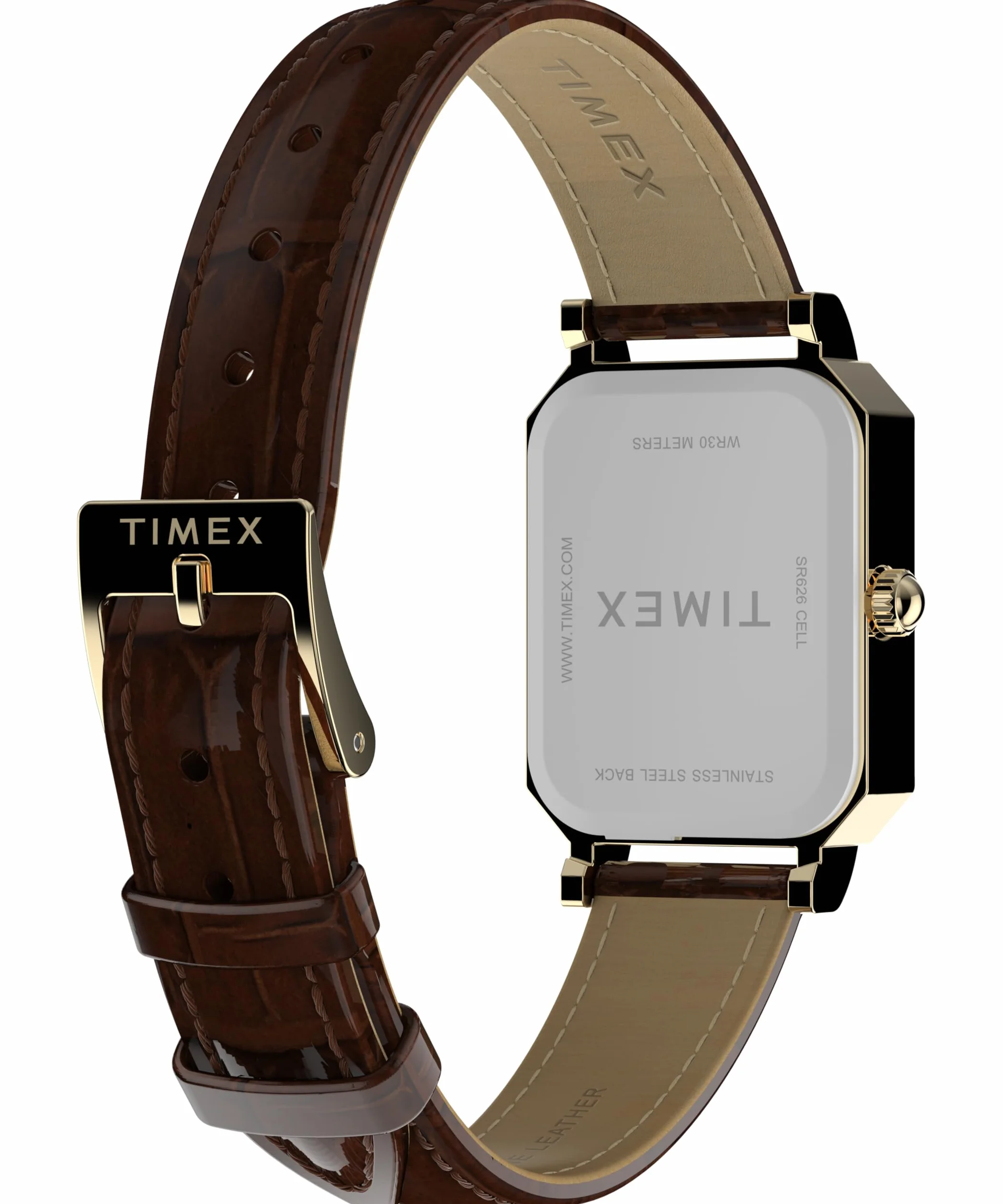 Timex Zegarek Damski Trend 21 mm, Brązowy Skórzany Pasek, Biała Tarcza, Złota Obudowa TW2Y00900