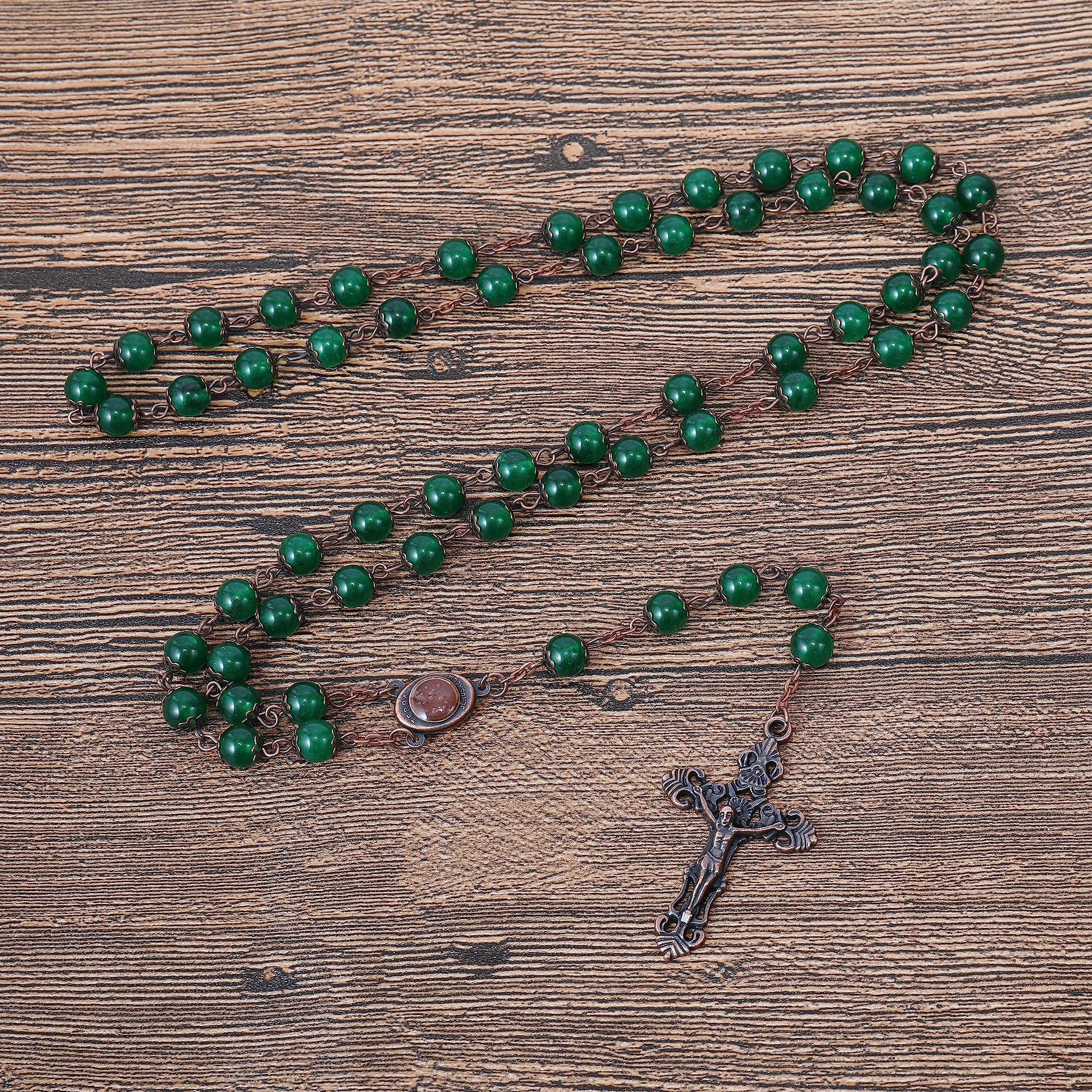 Vintage Design różaniec koraliki z kamienia naturalnego 8mm naszyjnik medal świętej ziemi i krzyż krucyfiks różańce religijne kolekcja Terra Santa Jerusalem